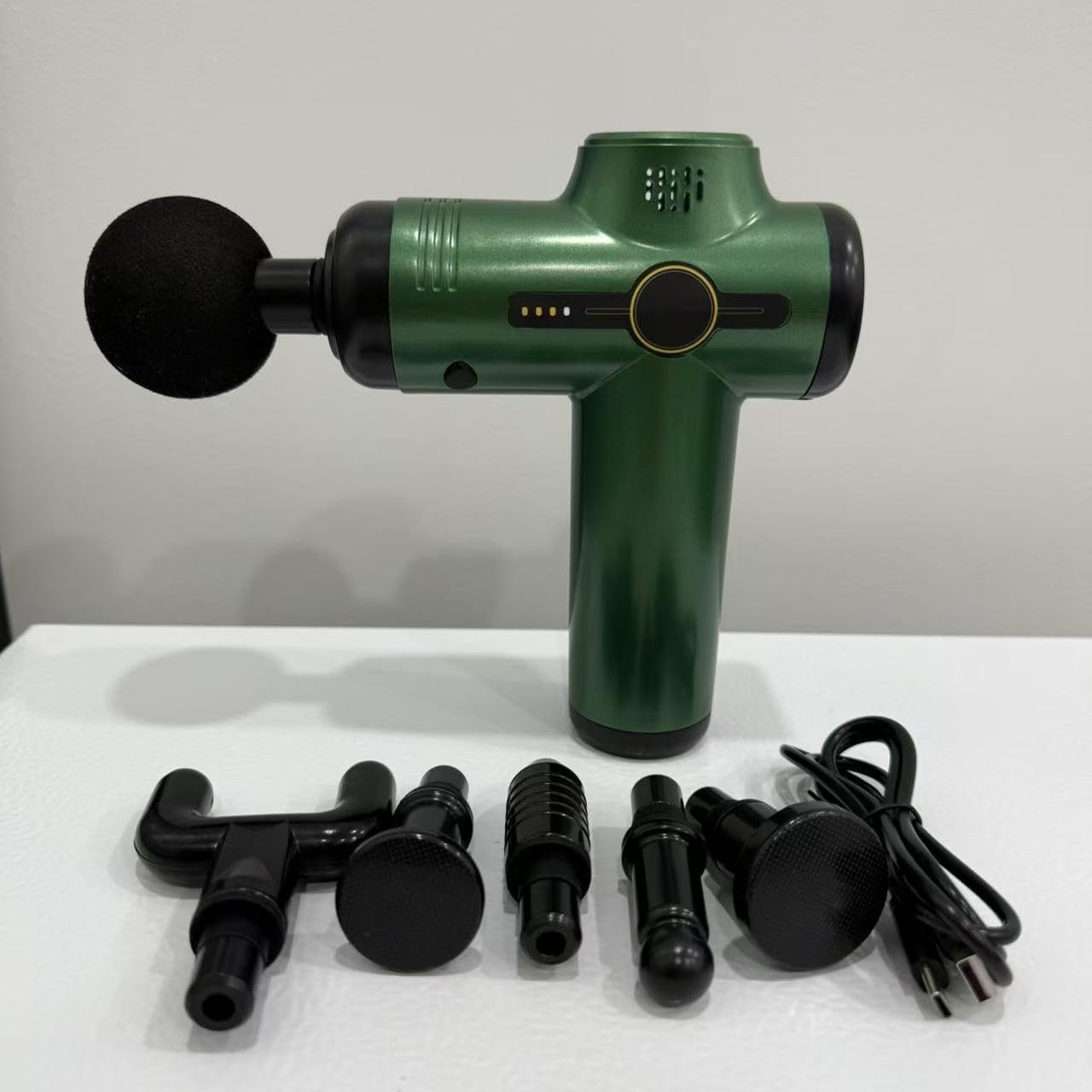 Mini-Massagepistole, elektrisches Massagegerät für Nacken und Schulter, Tiefengewebe-Muskelmassagepistole für Sportler, extrem leise 3200 U/min, 6 Stufen und 6 Köpfe, wiederaufladbar über USB-C (grün) – Bild 4