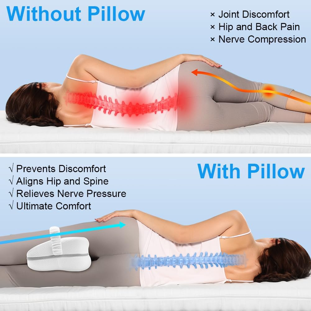 Ainiv Kniekissen, ergonomisches Seitenschläferkissen, Memory-Schaum-Kniekissen, orthopädisches Beinkissen zur Unterstützung von Beinen, Knien, Hüften, Rücken und Schwangerschaft, abnehmbar und waschbar – Bild 5