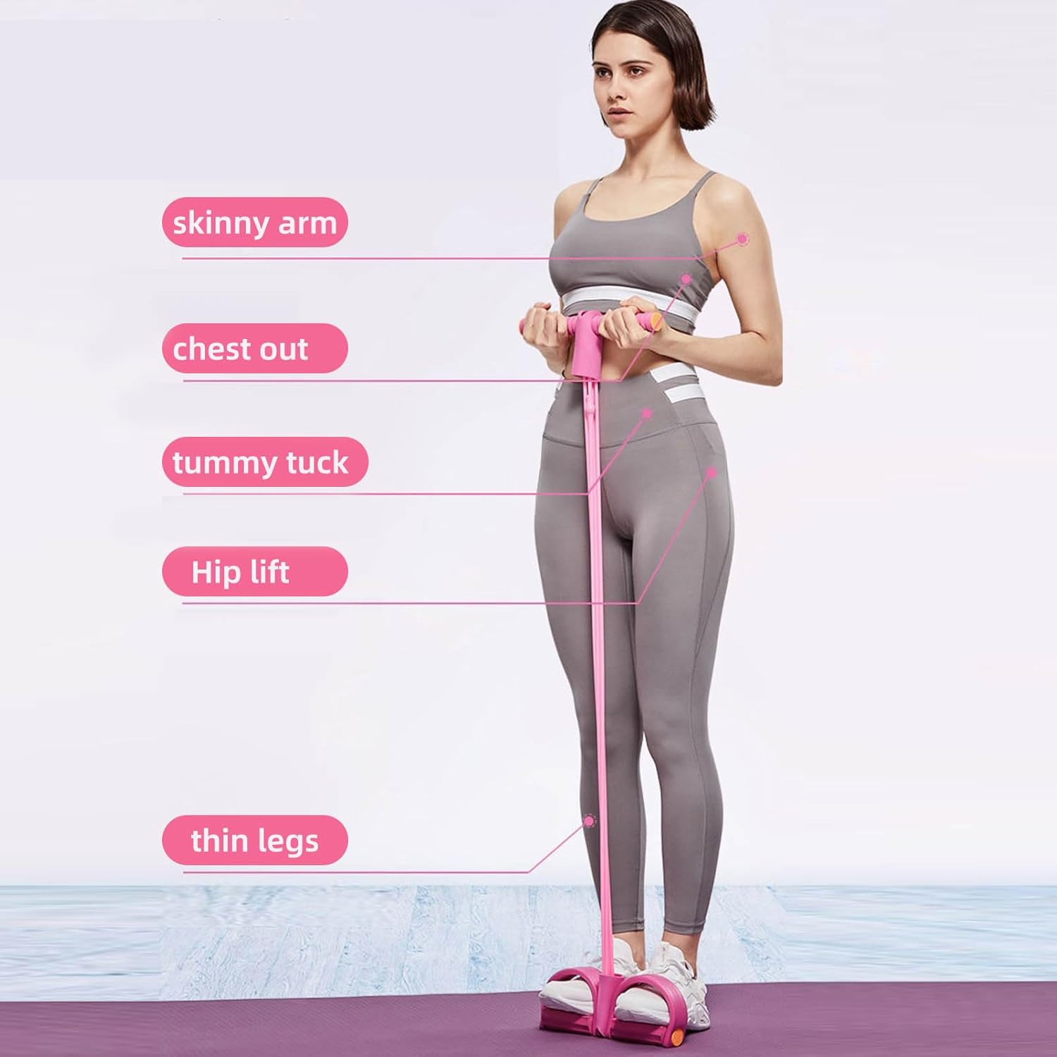6 Tube Fitnessbänder mit Pedal – Elastischer Bauchtrainer für Zuhause, Workout-Band für Ganzkörperübungen & Krafttraining – Bild 6