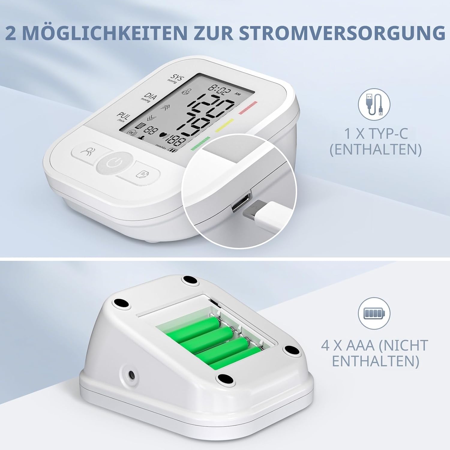 Oberarm-Blutdruckmessgerät mit LCD-Display und verstellbarer Manschette (22–42 cm), automatisches Blutdruckmessgerät mit One-Touch-Bedienung – Bild 5