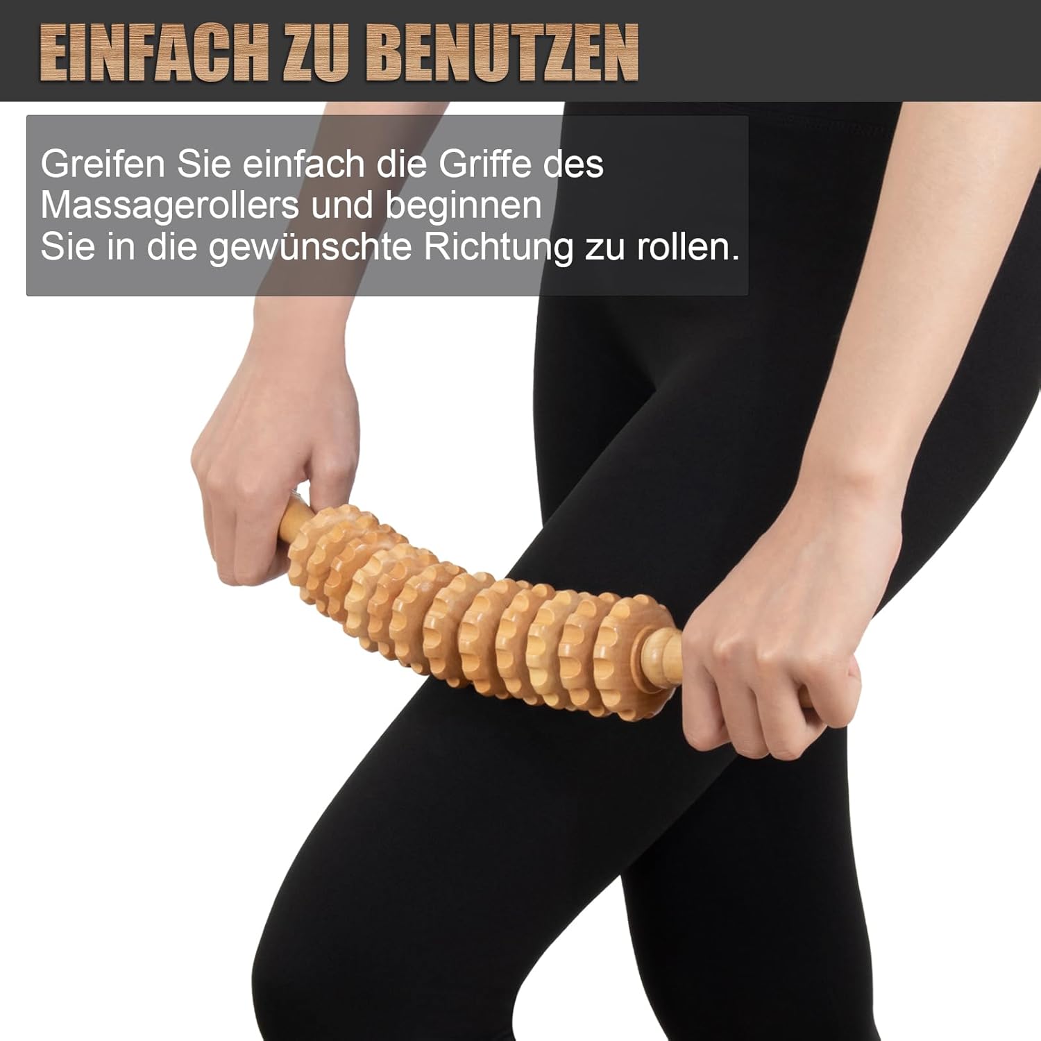 Faszienrolle aus Holz, Premium Faszienstab mit Griff, Massagerolle zur Körperformung, Anti Cellulite, Massageholz für Rücken, Nacken, Beine, Rücken – Bild 6