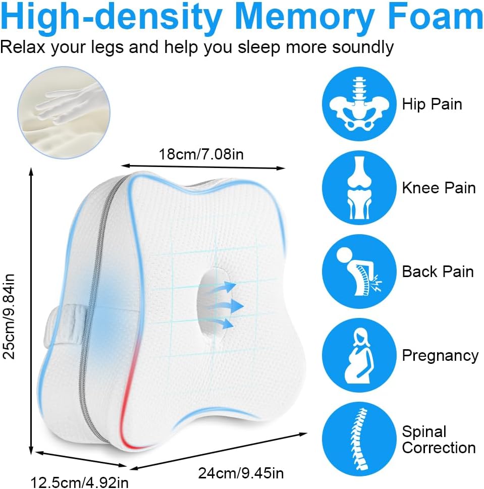 Ainiv Kniekissen, ergonomisches Seitenschläferkissen, Memory-Schaum-Kniekissen, orthopädisches Beinkissen zur Unterstützung von Beinen, Knien, Hüften, Rücken und Schwangerschaft, abnehmbar und waschbar – Bild 2
