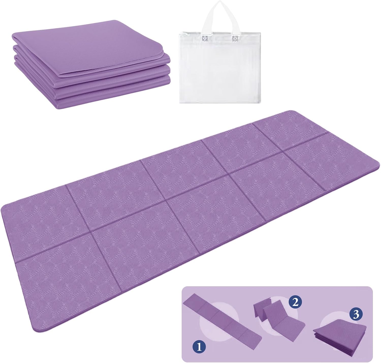 Yogamatte, faltbare Yogamatte, 183 x 61 x 0,4 cm, Reise-Yogamatte, rutschfest, tragbare Fitnessmatte mit Tragetasche für Reisen, Sport