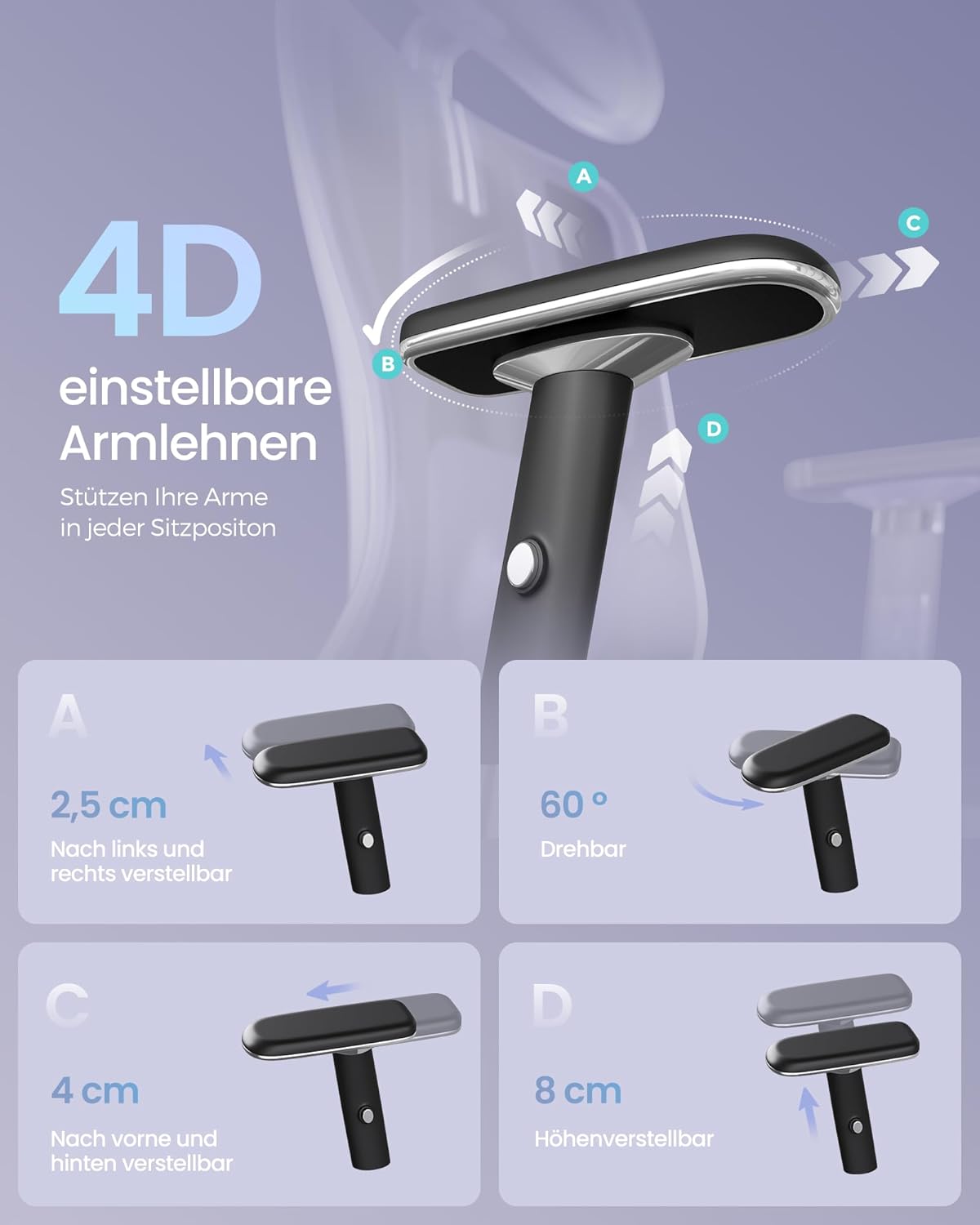 SONGMICS Bürostuhl, ergonomischer Schreibtischstuhl, Gaming-Stuhl, verstellbare Lendenwirbel-Kopfstütze, Armlehnen, verschiedene Höhen, 150 kg Tragkraft, Tintenschwarz, OBN067BH01 – Bild 6