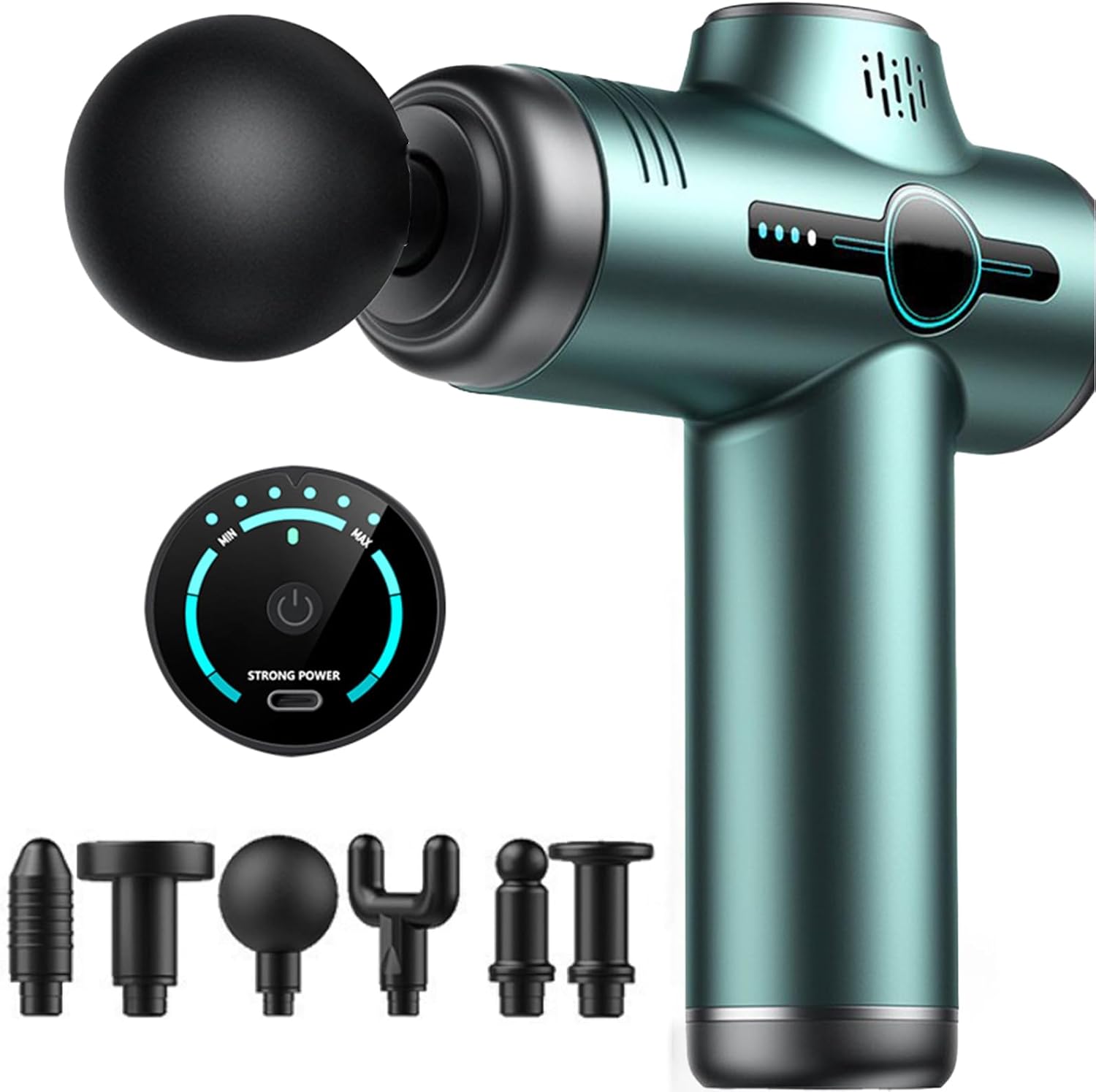 Mini-Massagepistole, elektrisches Massagegerät für Nacken und Schulter, Tiefengewebe-Muskelmassagepistole für Sportler, extrem leise 3200 U/min, 6 Stufen und 6 Köpfe, wiederaufladbar über USB-C (grün)