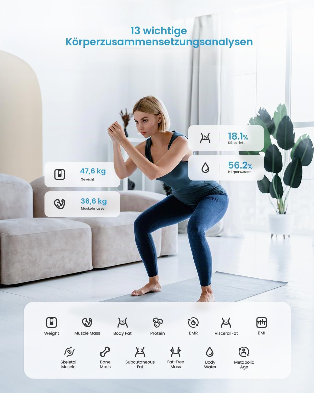 Renpho Körperfettwaage, digitale Personenwaage, Bluetooth-Körperanalysewaage mit App, smarte Waage für Körperfett, BMI, Muskelmasse, Protein, BMR – Bild 3