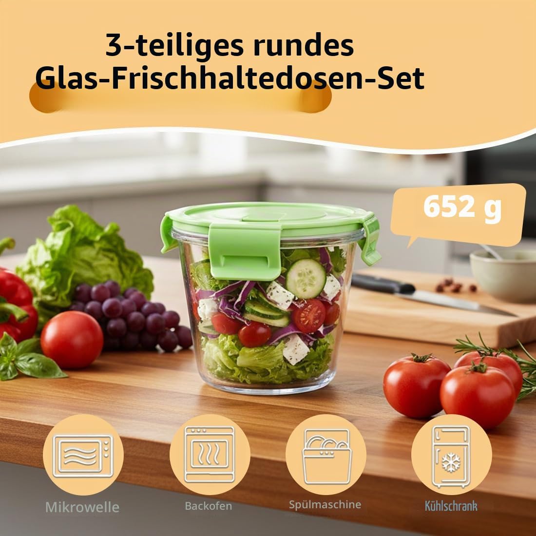 710 ml Glasbehälter mit Deckel, Glas-Vorratsdosen-Set für Lebensmittel, Glas-Suppenbehälter, Meal-Prep-Gläser, spülmaschinenfest, mikrowellen- und gefriergeeignet, BPA-frei (4 Stück) – Bild 7