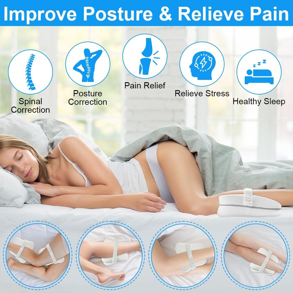 Ainiv Kniekissen, ergonomisches Seitenschläferkissen, Memory-Schaum-Kniekissen, orthopädisches Beinkissen zur Unterstützung von Beinen, Knien, Hüften, Rücken und Schwangerschaft, abnehmbar und waschbar – Bild 4