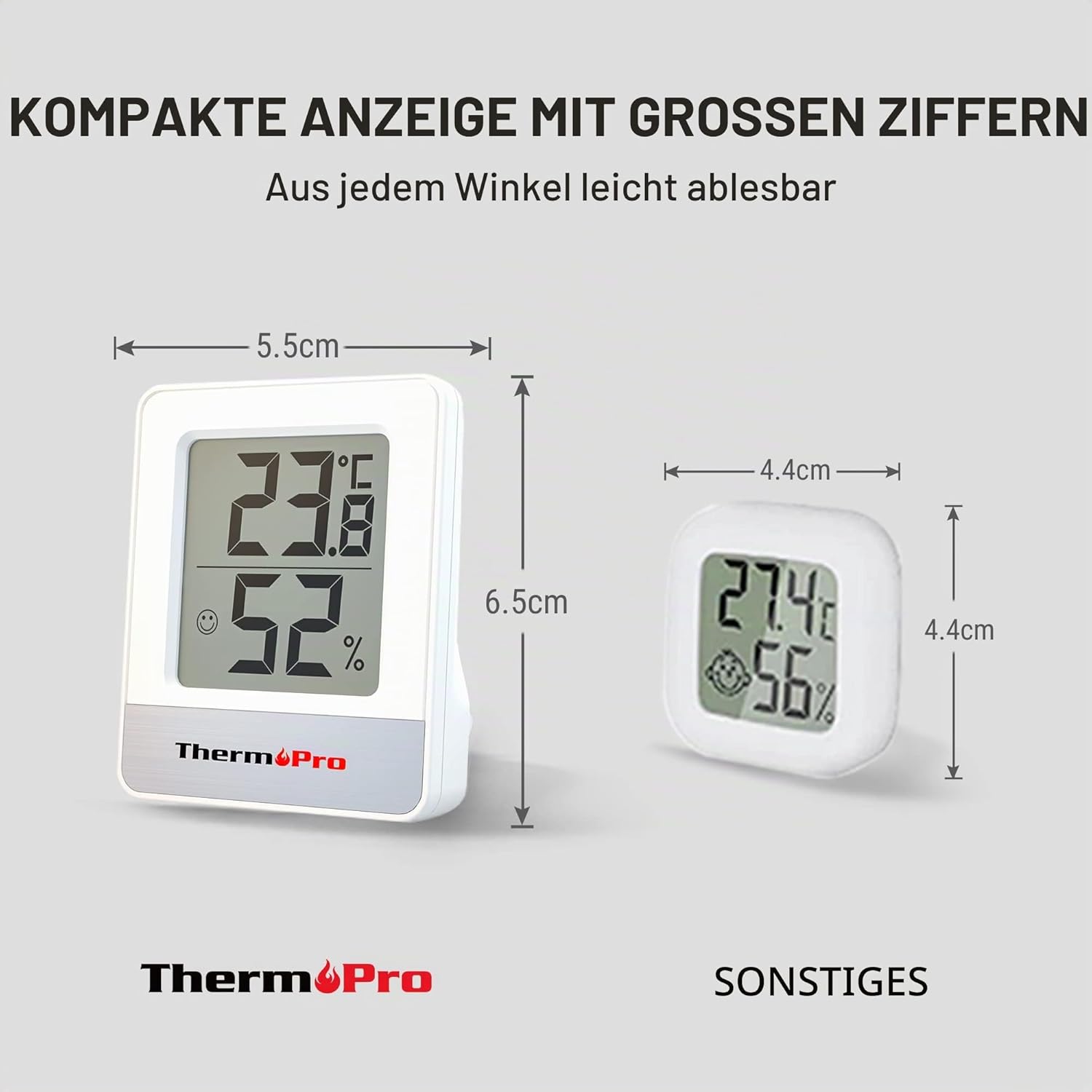 ThermoPro Thermo-Hygrometer, Innenthermometer, digitales Luftfeuchtigkeitsmessgerät, Raumthermometer, Temperatur- und Luftfeuchtigkeitsmessgerät mit Smiley-Anzeige, 3 Stück – Bild 2