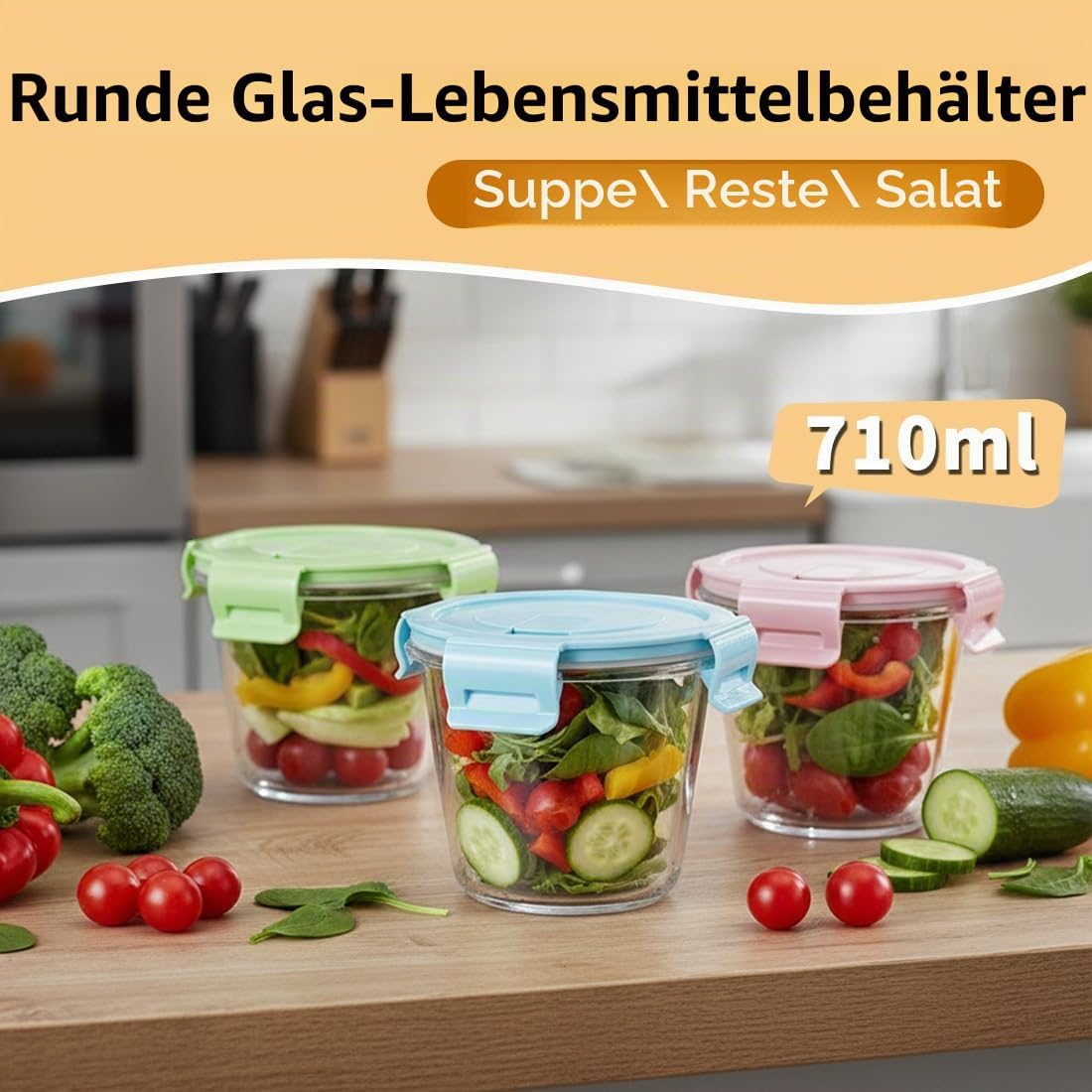 710 ml Glasbehälter mit Deckel, Glas-Vorratsdosen-Set für Lebensmittel, Glas-Suppenbehälter, Meal-Prep-Gläser, spülmaschinenfest, mikrowellen- und gefriergeeignet, BPA-frei (4 Stück) – Bild 8