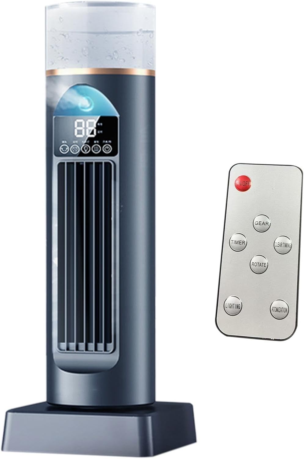 Turmventilator Luftkühler, leise, Luftbefeuchter, 230 ml, 2,5 Stunden, Verdunstungs-Air Cooler, Fernbedienung zum Einstellen der Lüftergeschwindigkeit, und Timer, automatisch