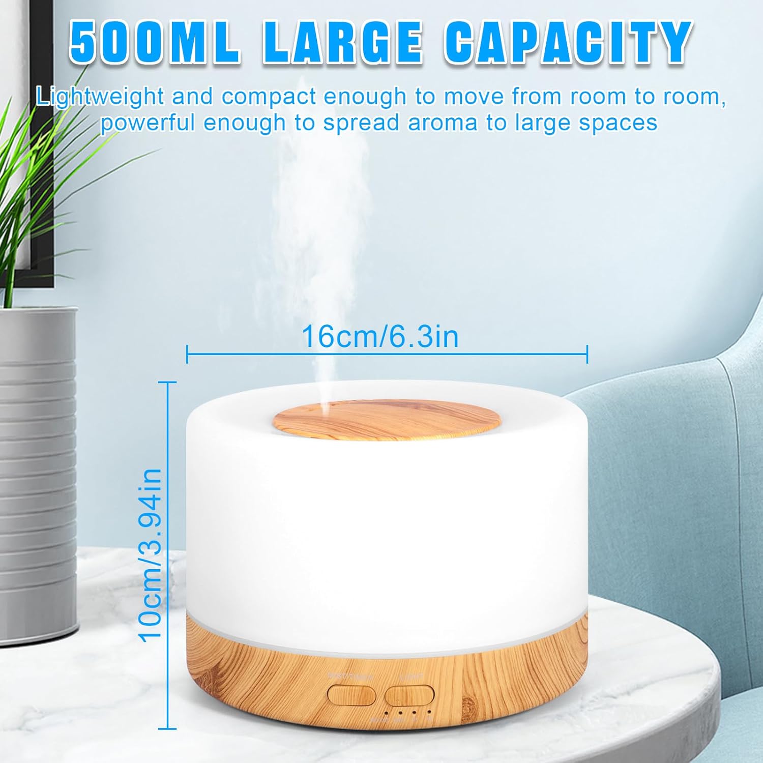 500 ml Aromatherapie-Diffusor, Premium-Aroma-Diffusor-Set für ätherische Öle, Diffusor-Luftbefeuchter mit 7 Farben für Schlafzimmer, Büro, Spa – Bild 4