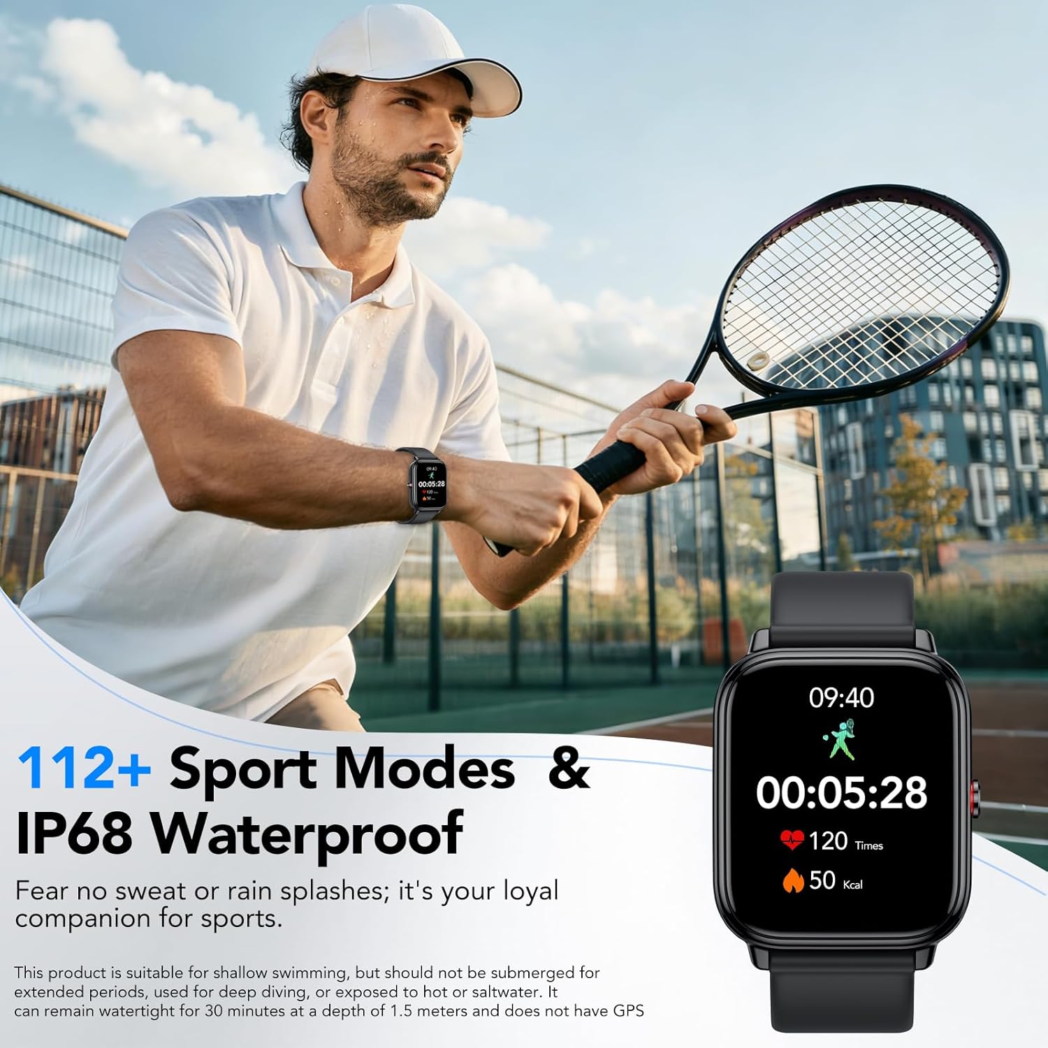 Smartwatch Damen Herren,1.83"HD Touchscreen, 20 Tage Akkulaufzeit, Fitnessuhr mit Pulsuhr Schlafmonito Schrittzähler, Bluetooth Anruffunktion, 112+ Sportmodi, IP68 Wasserdichte Sportuhr für iOS/Android – Bild 4