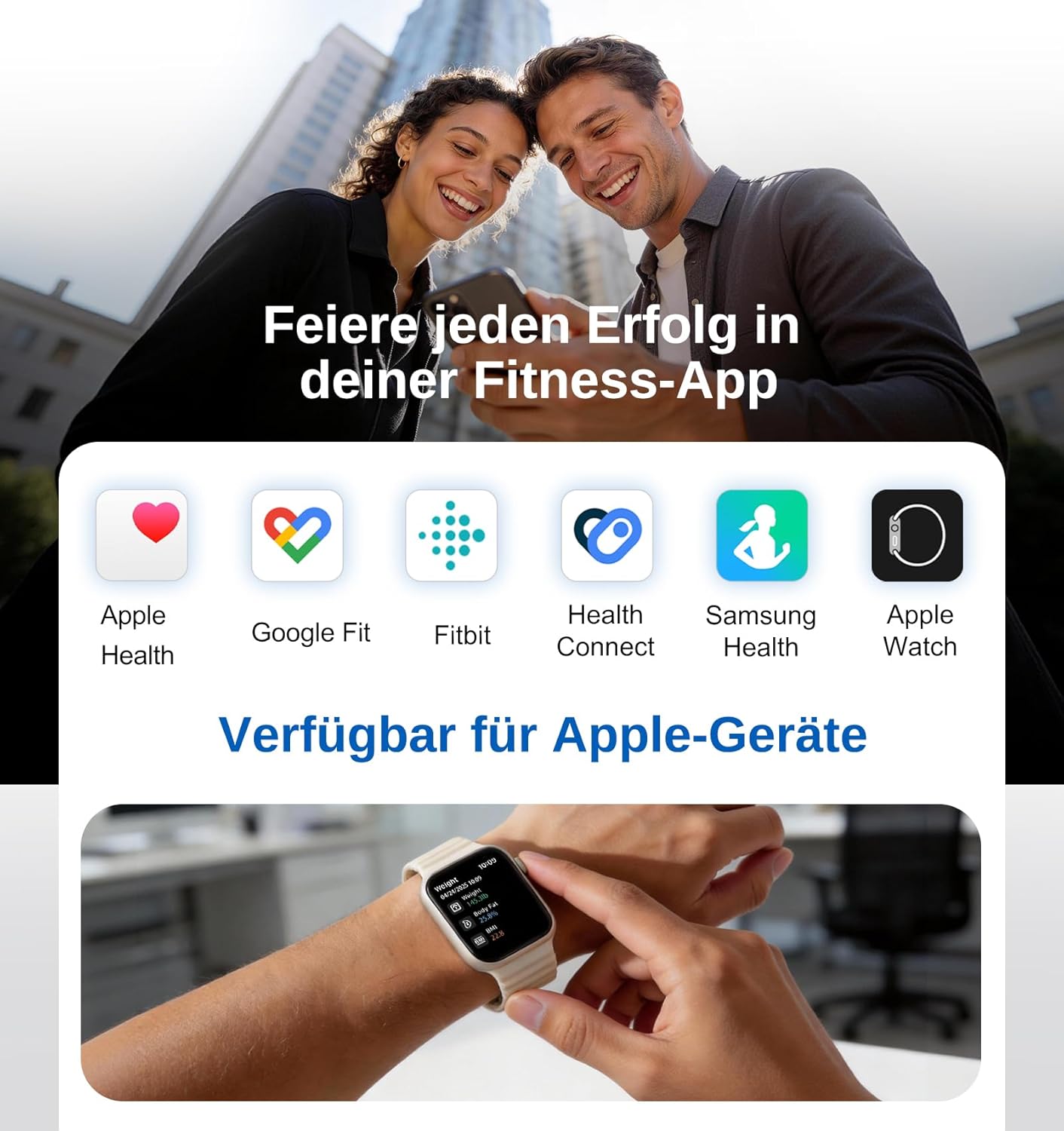 GE Körperfettwaage Digitalwaage Personen, 8 Elektroden Körperwaage mit Körperfett und Muskelmasse, BMI, Analyse von 50 Körperparametern, Smarte Personenwaage mit Bluetooth, 180 kg, Schwarz – Bild 4