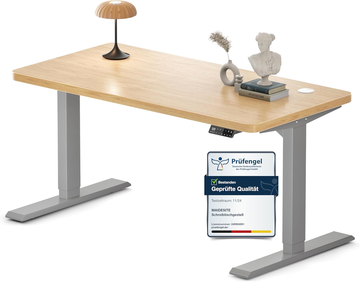 MAIDeSITe S2 Pro höhenverstellbarer Schreibtisch (140 x 70 cm), höhenverstellbarer elektrischer Stehtisch, energieeffizient, flüsterleiser Doppelmotor, Tragkraft 160 kg mit Kollisionsschutzfunktion