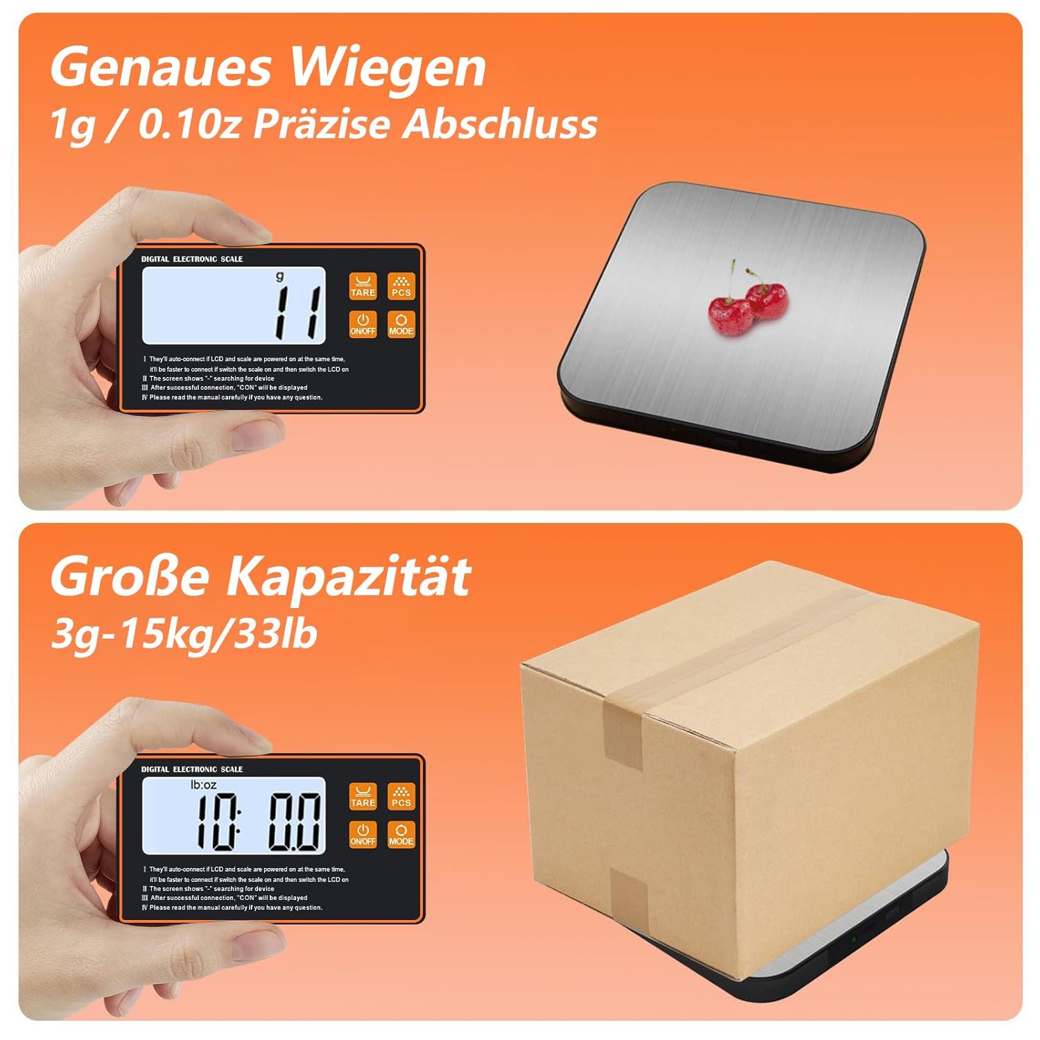 Digitale Küchenwaage 15 kg/1 g mit abnehmbarem Display, Edelstahloberfläche, mit separatem LCD-Display, zum Kochen, Backen, Essenszubereiten – Bild 4