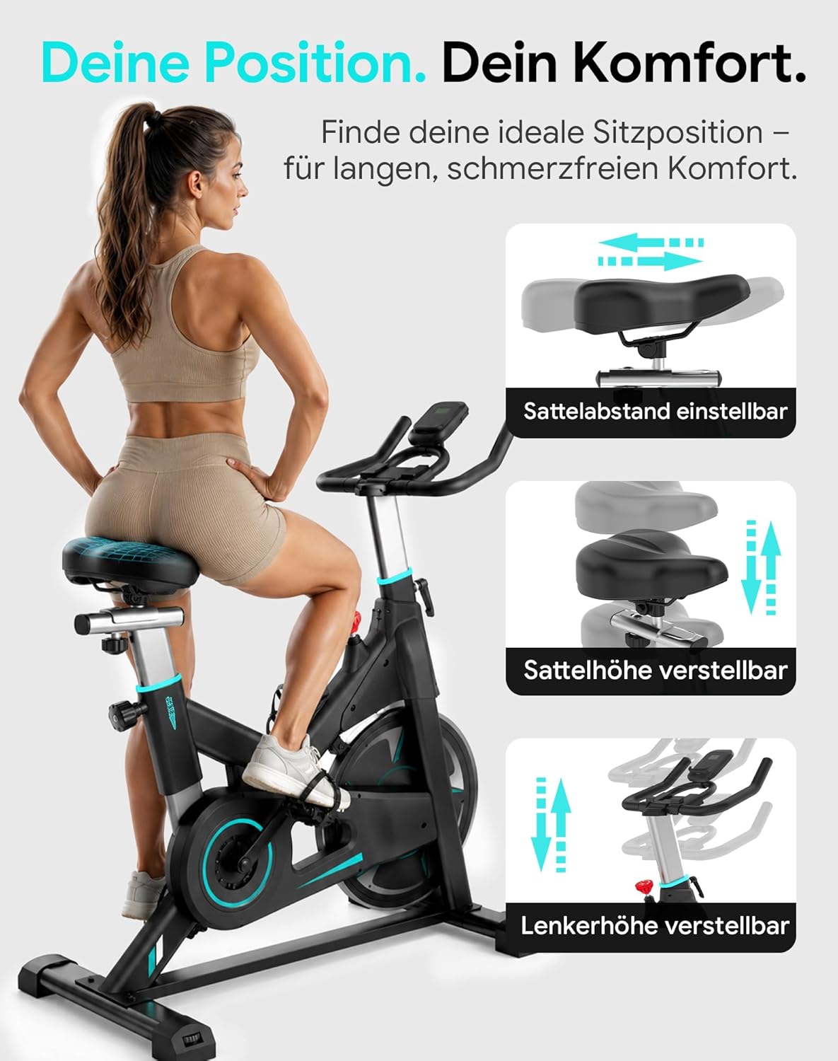 Wenoker Heimtrainer – Flüsterleises Indoor-Spinning-Bike, Ergometer mit magnetischem Widerstand, schweres Schwungrad, LCD-Monitor, stationäres Fahrrad, maximale Belastung 160 kg – Bild 6