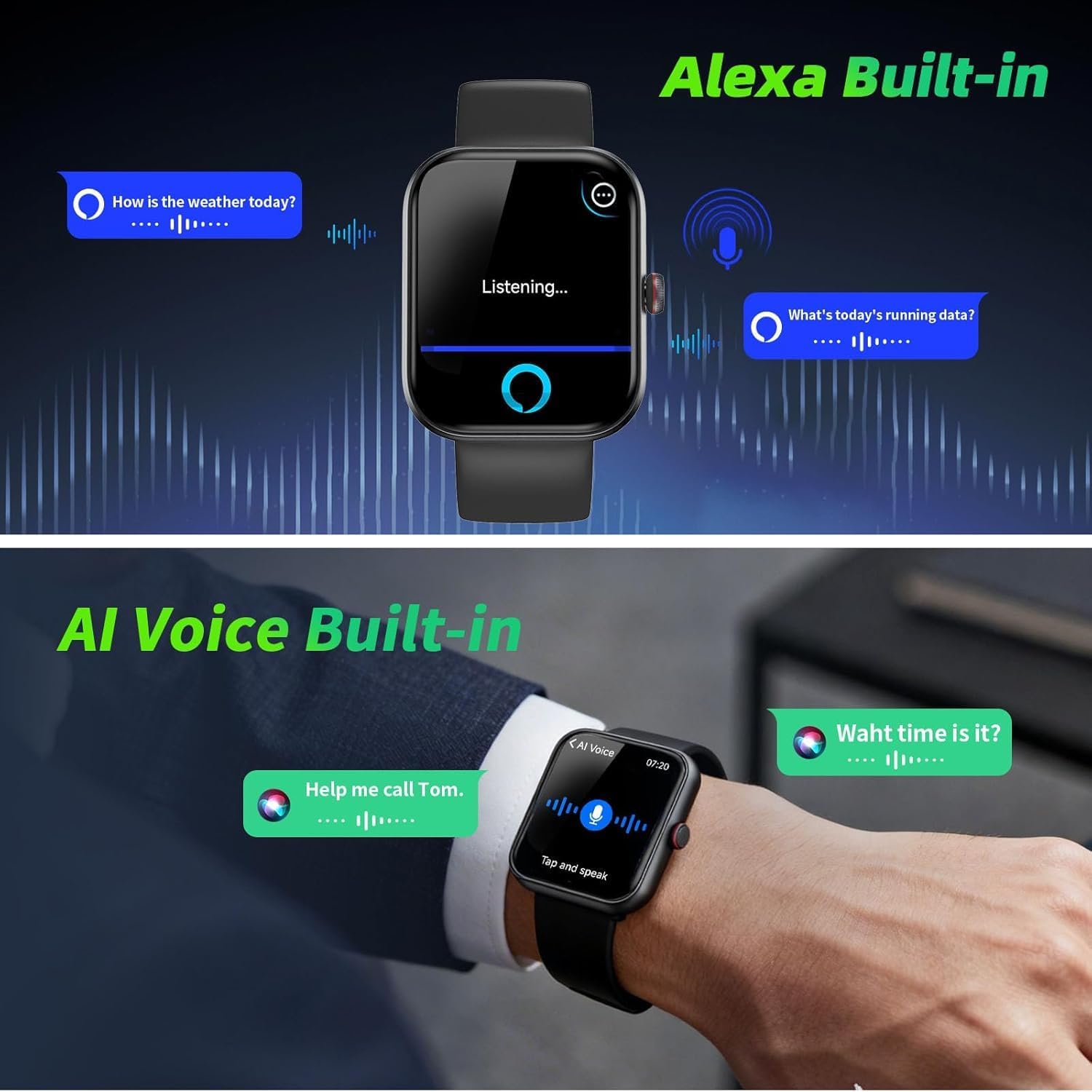Smartwatch Herren Damen 1,91 Zoll HD Fitnessuhr mit Alexa & Telefonfunktion, 100+ Sportmodi Smartwatch, Herzfrequenzmesser/Schlafmonitor/Schrittzähler Sportuhr, IP68 Wasserdichter Fitness-Tracker für – Bild 3