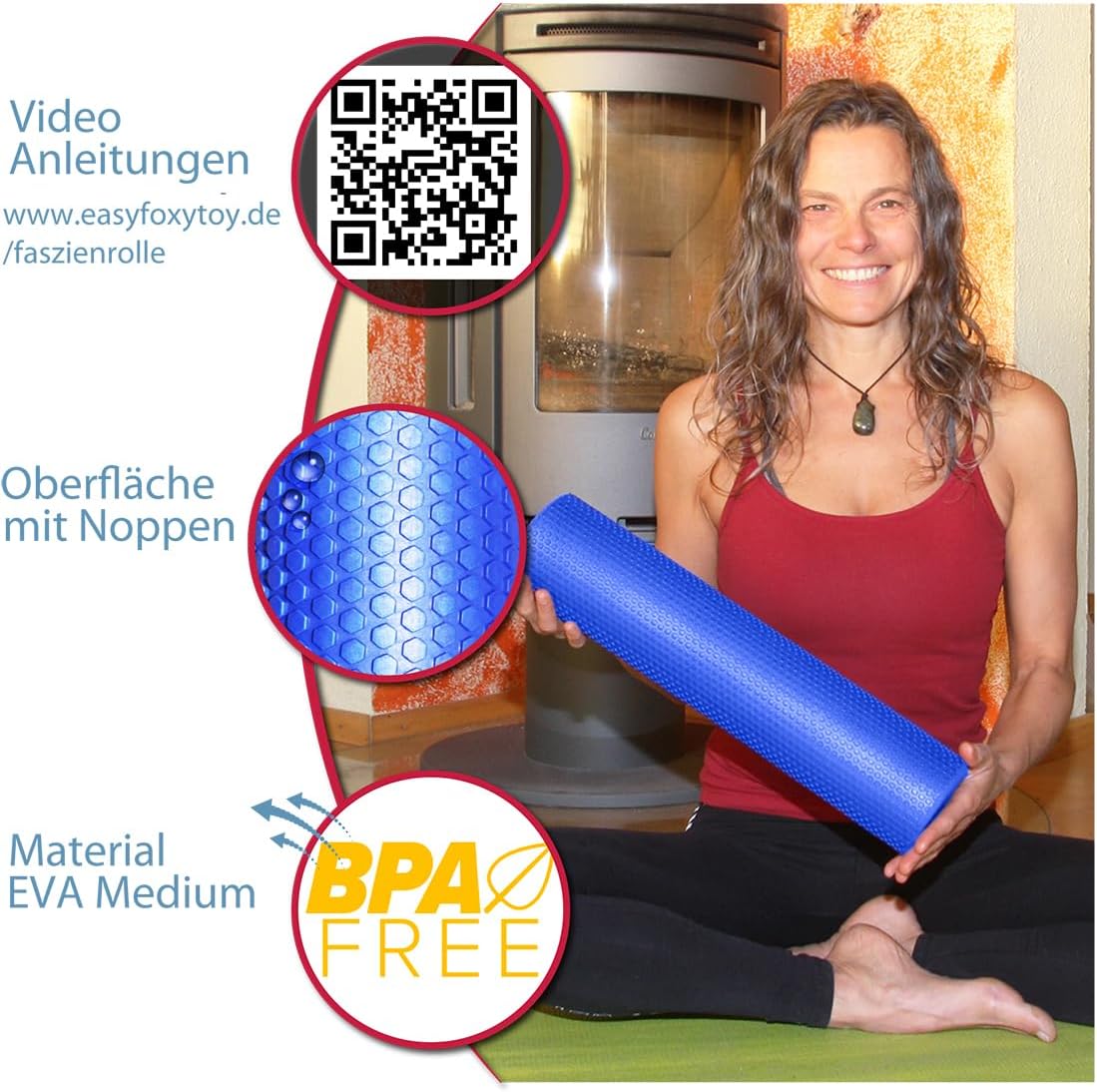Mittlere Faszienrolle für Rücken, Wirbelsäulenmassage, Rückendehner, Durchmesser 9,5 cm x 43 cm (Ozeanblau), Yoga, Pilates, Faszienschaumrolle für Nacken- und Rückenschmerzen, Triggerpunktbehandlung – Bild 6