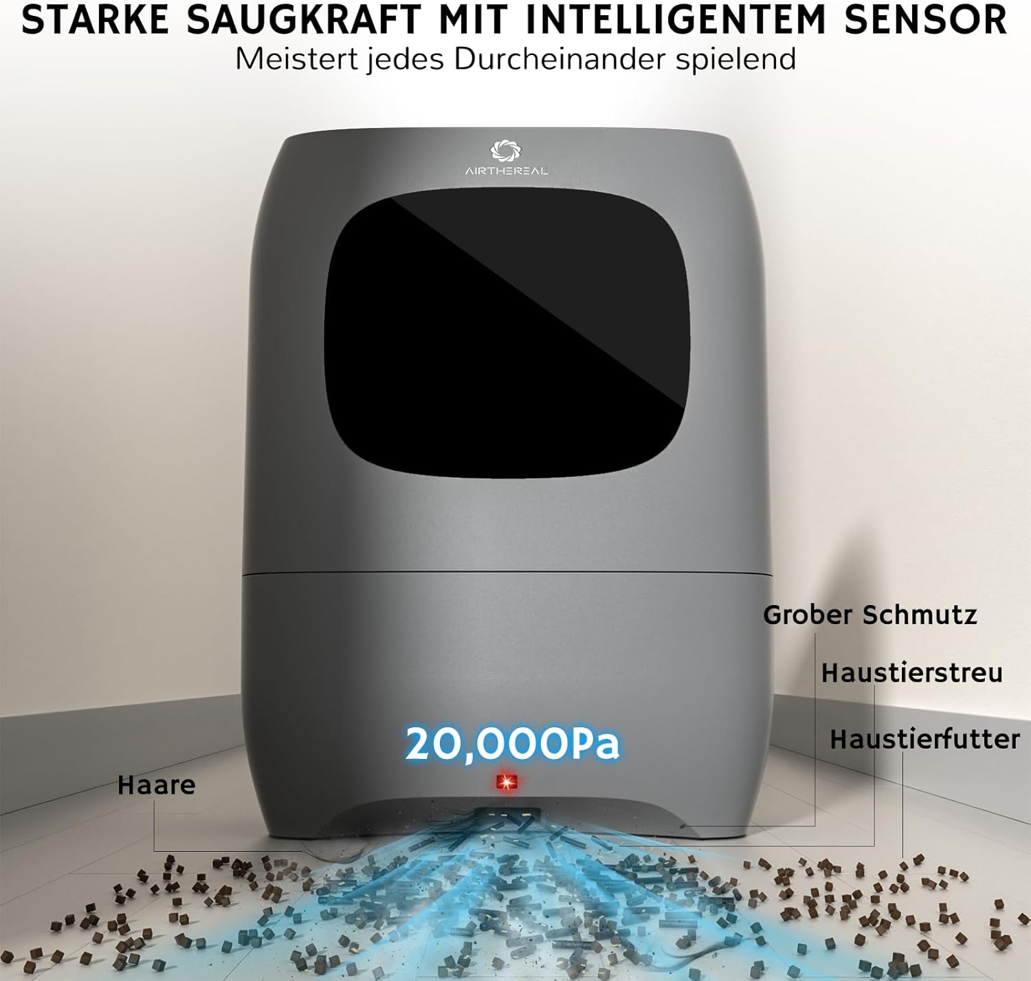 AIRTHEREAL T1 Kehrschaufel mit berührungsloser Saugfunktion, 20 kPa stationärer Staubsauger gegen Tierhaare, 1500 W kabelgebundene Absaugung mit Infrarotsensor, 7 l Staubbehälter, HEPA F8, rückenfreundlich (schwarz) – Bild 6
