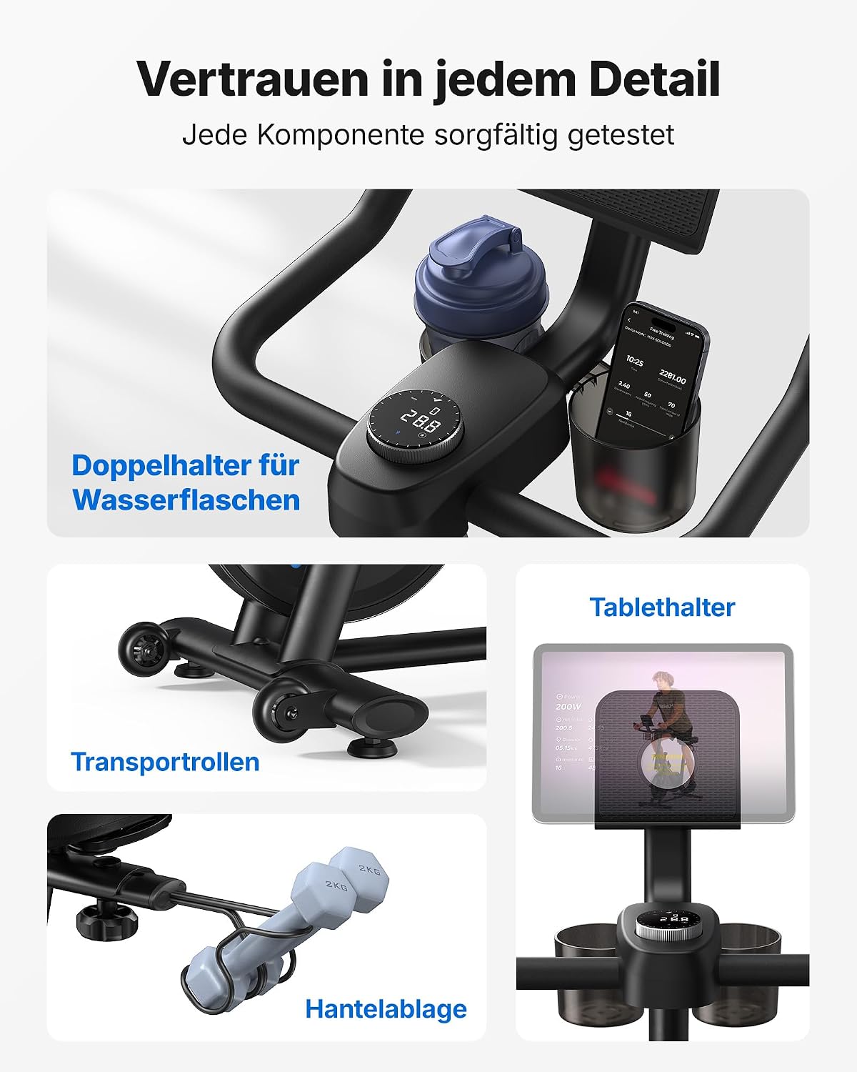 MERACH Heimtrainer mit einstellbarem Widerstand, leises Heimtrainer-Fahrrad mit verbessertem LED-Monitor, Tablet-Halterung, Indoor-Cycling-Fahrrad für Cardio-Training zu Hause, eigene App, bis zu 136 kg – Bild 8