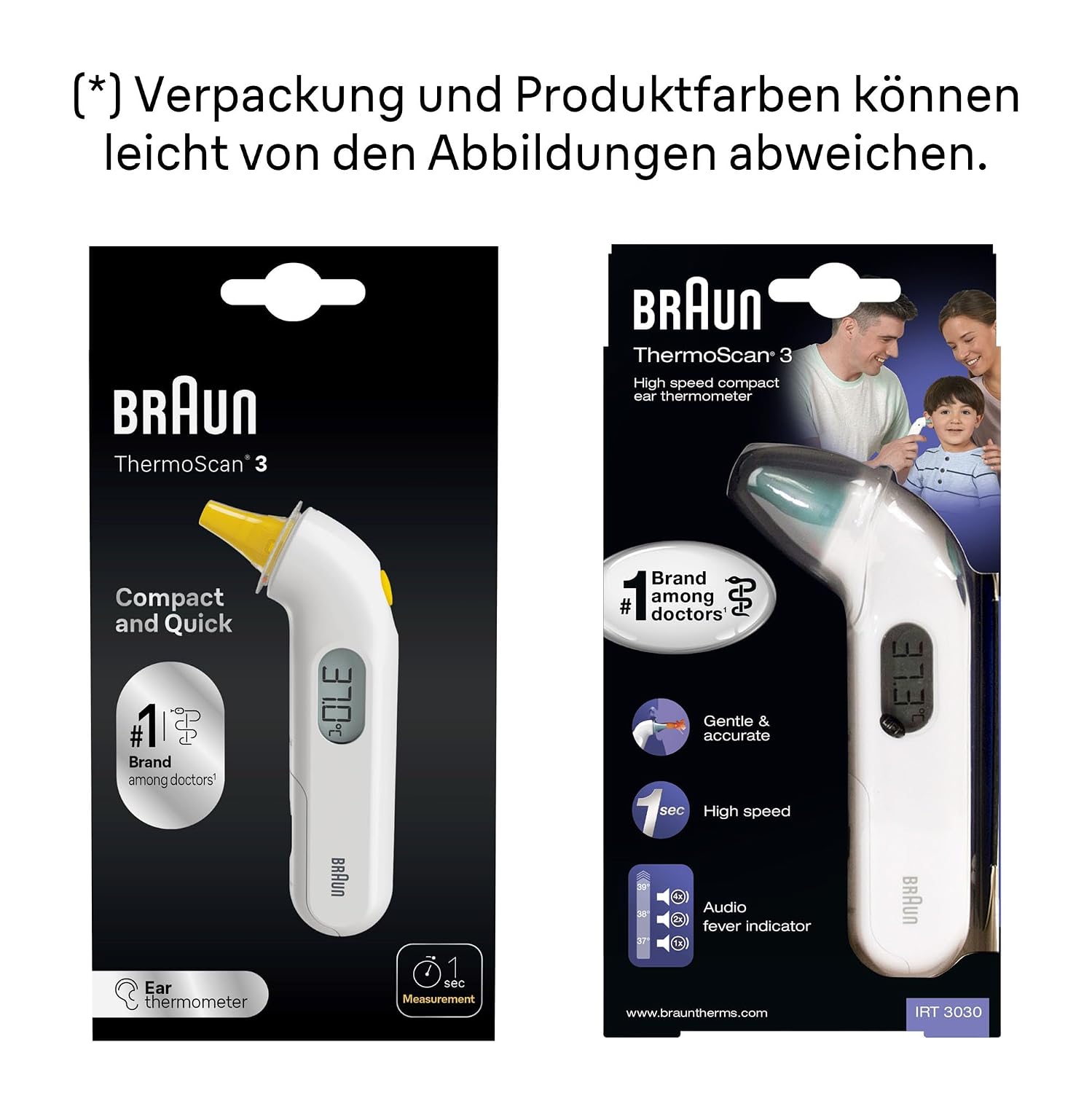Braun ThermoScan 3 Ohrthermometer, schnell, 1-Sekunden-Messung, akustische Fiebermeldung, digitale Anzeige, für Babys und Kleinkinder geeignet, die Marke Nr. 1 bei Ärzten, IRT3030 – Bild 7