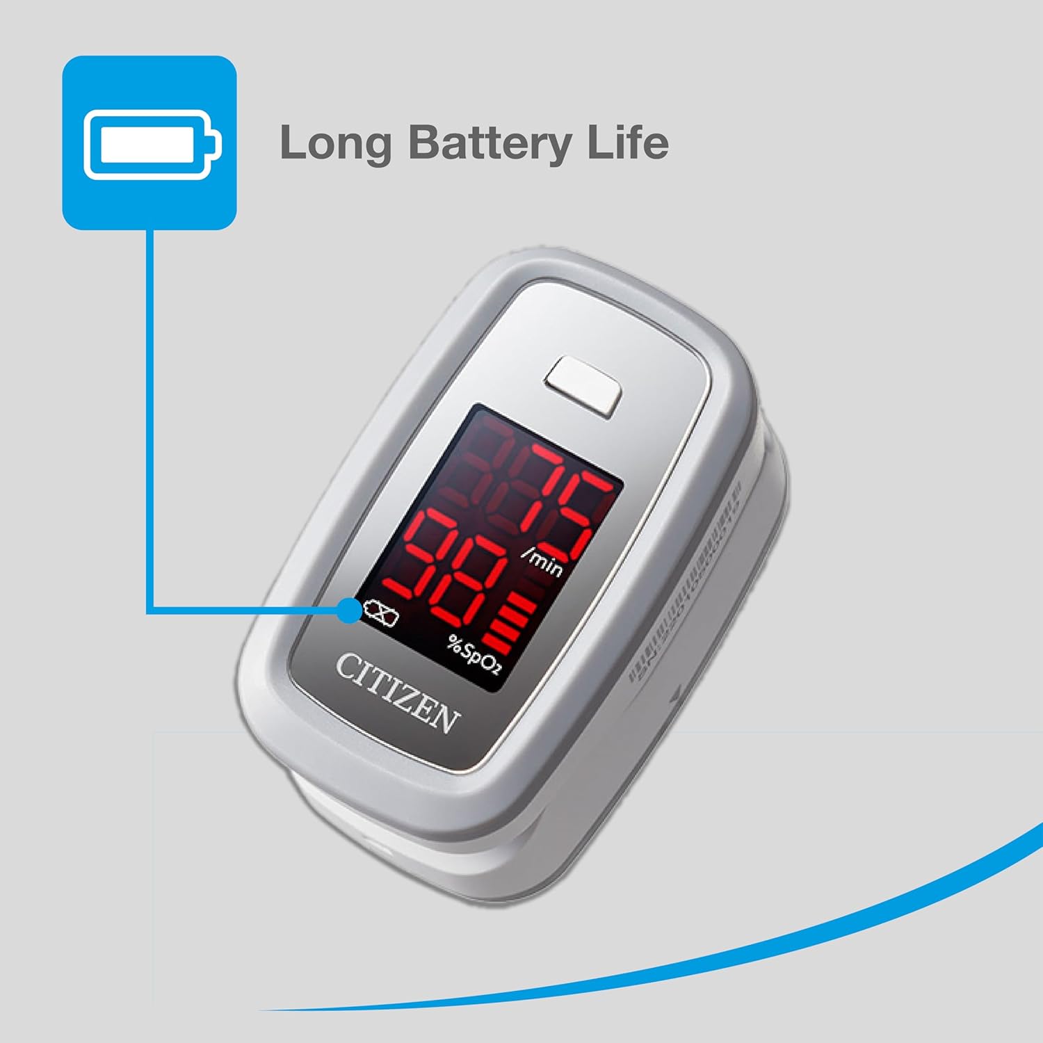 Citizen Fingerpulsoximeter CMS50DL1 Sauerstoffmessgerät Pulsmesser | Zuverlässige SpO2-Kontrolle für zu Hause, Ein-Knopf-Bedienung, großes LCD-Display und Trageband, inklusive 2 x AAA-Batterien – Bild 2