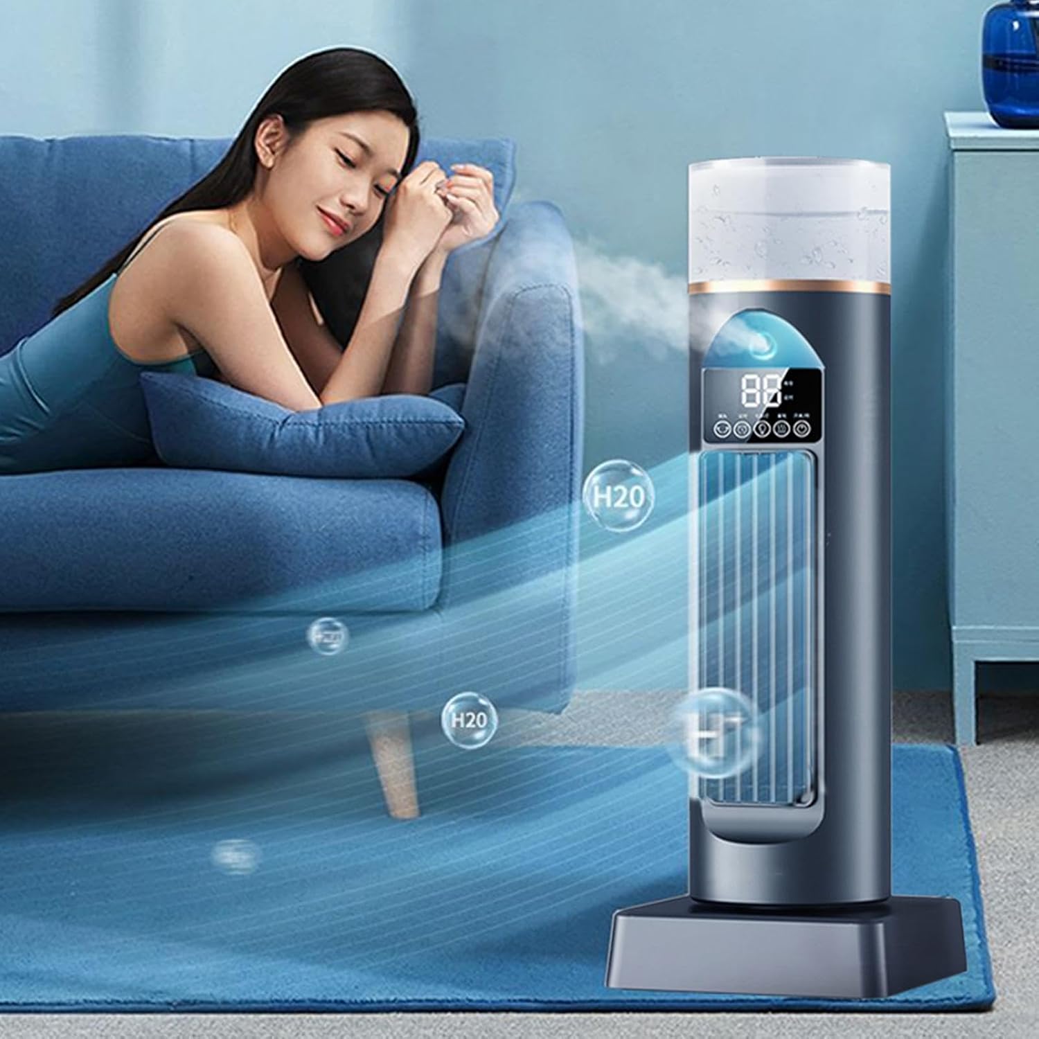 Turmventilator Luftkühler, leise, Luftbefeuchter, 230 ml, 2,5 Stunden, Verdunstungs-Air Cooler, Fernbedienung zum Einstellen der Lüftergeschwindigkeit, und Timer, automatisch – Bild 3