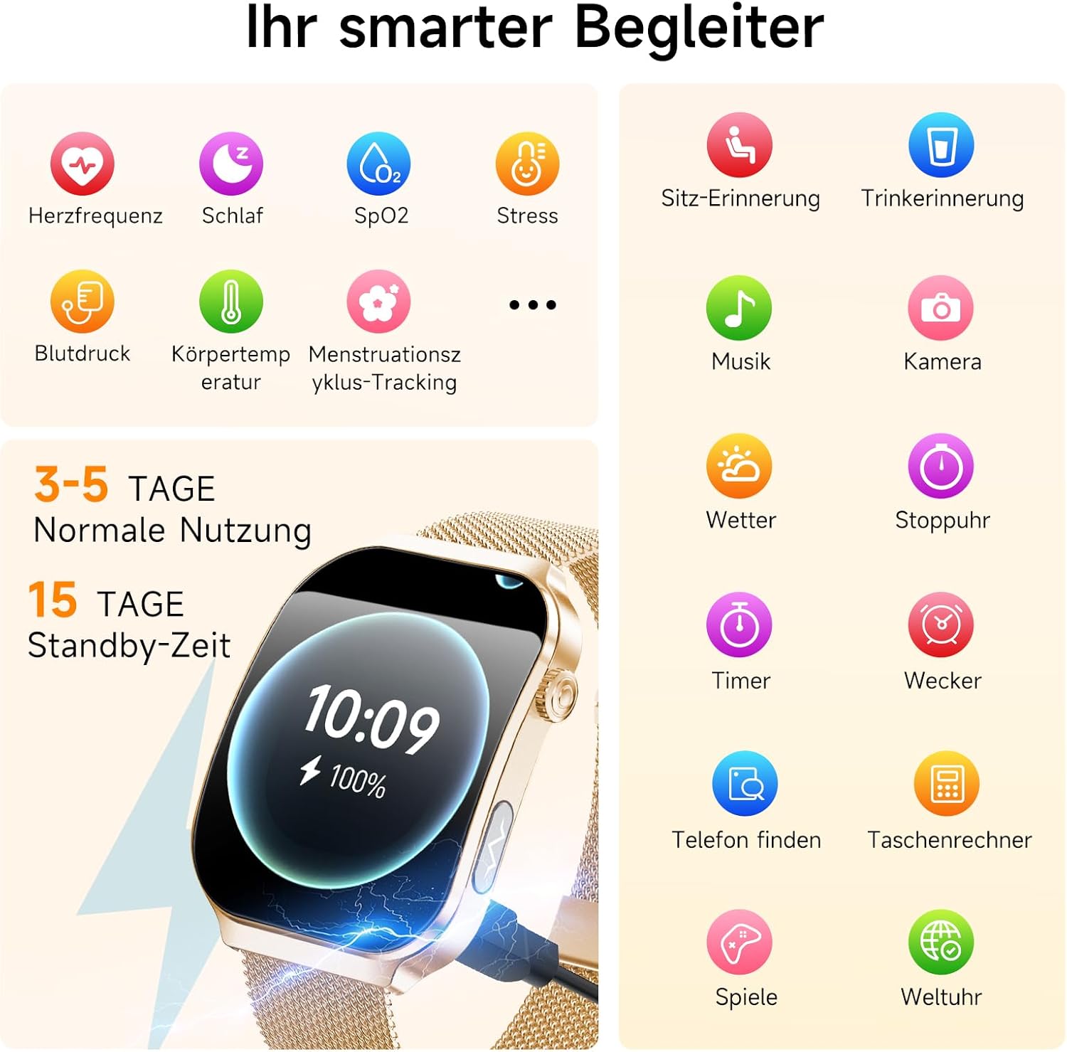 2026 Damen-Smartwatch mit EKG + HRV/BMI/Mikro-Gesundheitscheck/Harnsäure, 2,2-Zoll-Upgrade-Gesundheitsuhr mit 3D-gebogenem Display und 24-Stunden-Blutdruck-Herzfrequenz-Schlafmonitor für Android/iOS – Bild 7