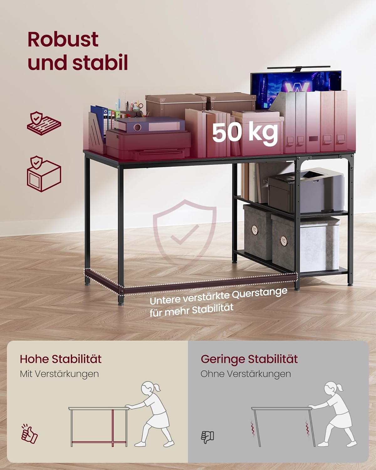 VASAGLE LWD136BE01 Eckschreibtisch, L-förmiger Computertisch mit Stauraum, Büroschreibtisch, höhenverstellbare Ablage für Heimbüro, 120 x 80 cm, Ebenholzschwarz – Bild 6