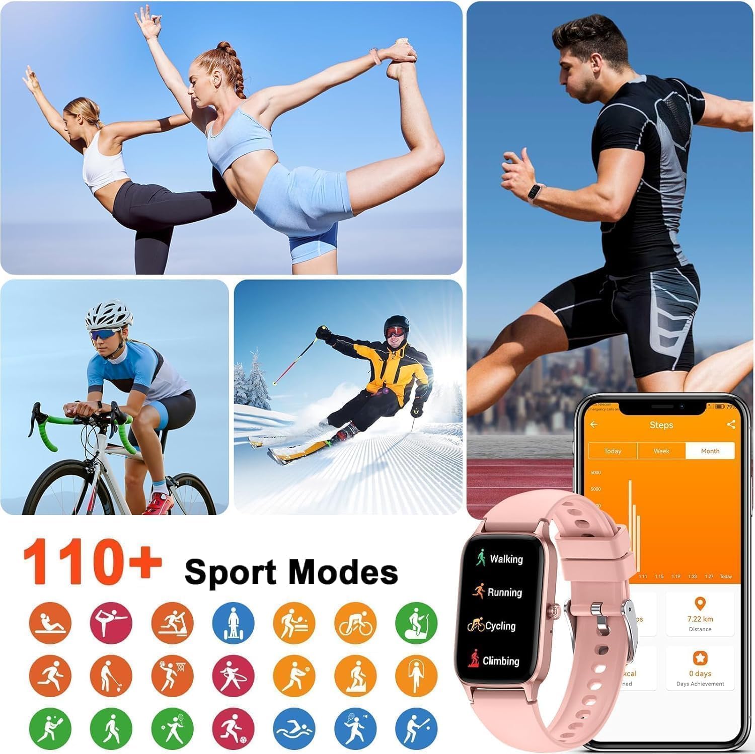 Soudorv Smartwatch Herren Damen, 1,57" HD Fitnessuhr Herren mit Telefonfunktion, Wasserdicht Aktivitätstracker 110+ Sportmodi, Fitness Tracker mit Schlafmonitor Schrittzähler, Uhr für Android/iOS – Bild 6