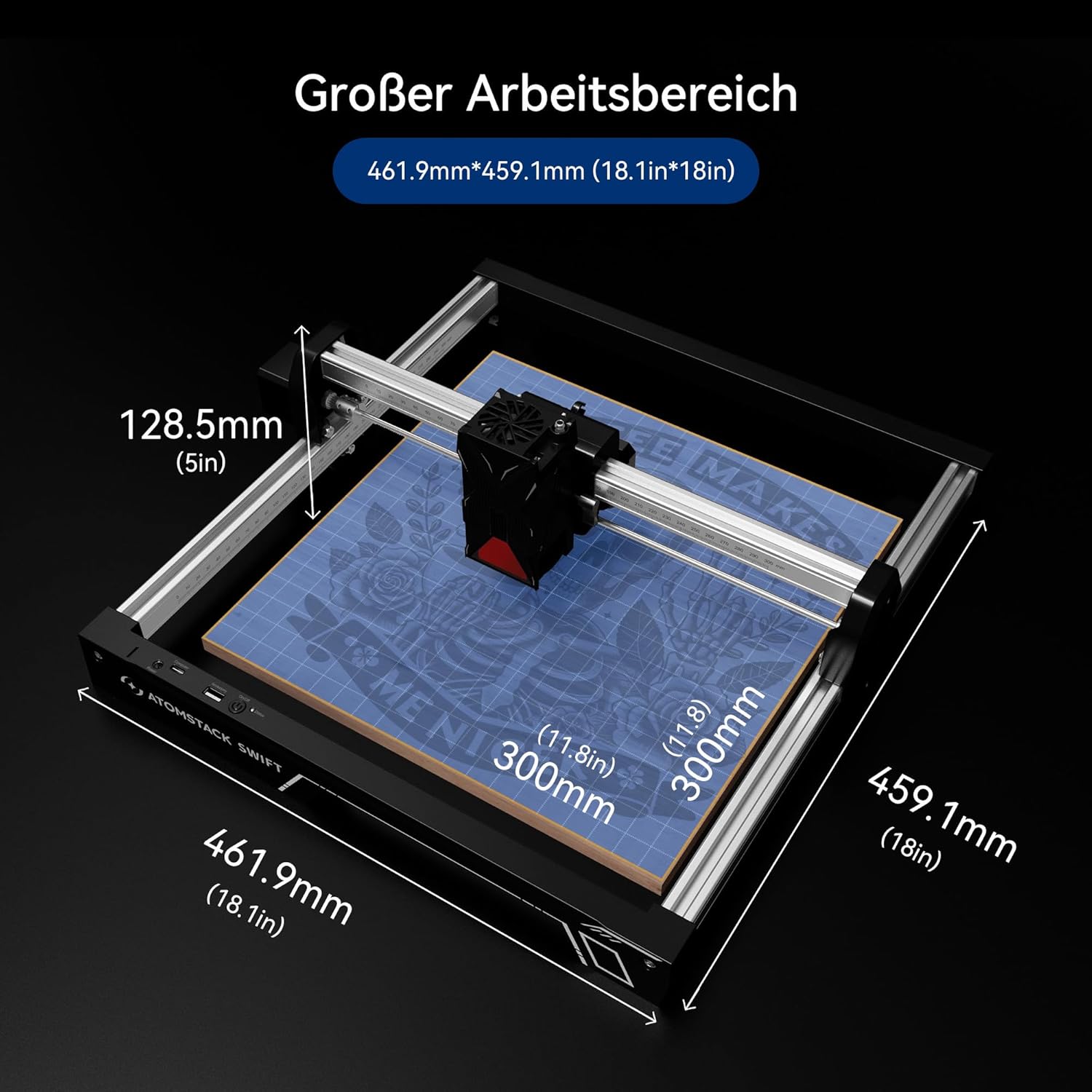 ATOMSTACK Swift 12 W Lasergravurmaschine, Lasergravierer für Heimwerker, Chargenanpassung, Serie Laserschneider, 0,01 mm, hochpräziser Laserschneider für Holz und Leder, Gravurfläche 300 × 300 mm (SWIFT 12 W, Schwarz) – Bild 3
