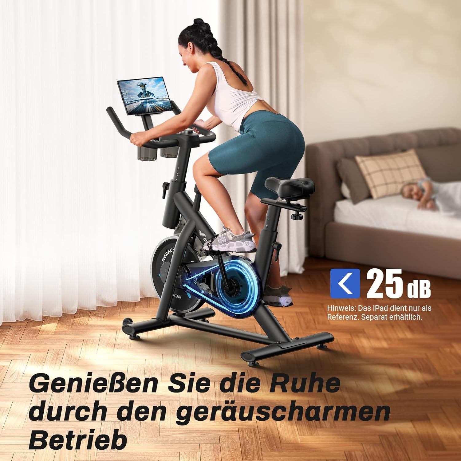 MERACH Heimtrainer mit einstellbarem Widerstand, leises Heimtrainer-Fahrrad mit verbessertem LED-Monitor, Tablet-Halterung, Indoor-Cycling-Fahrrad für Cardio-Training zu Hause, eigene App, bis zu 136 kg – Bild 3