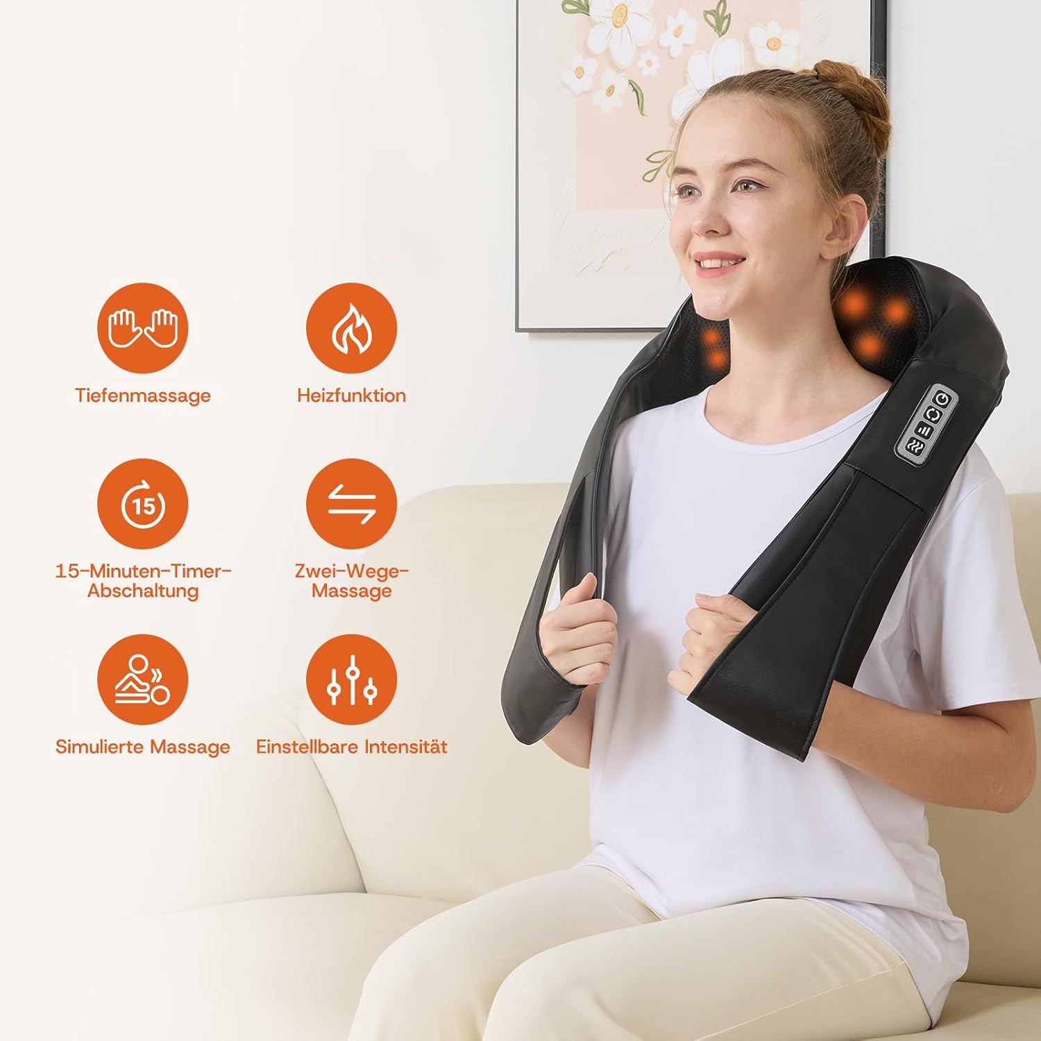 LAOBEN Deep Tissue Shiatsu Nackenmassagegerät mit Thermostatfunktion, elektrisches Massagegerät für Nacken, Schulter, Rücken, Muskeln, Schmerzlinderung zu Hause, im Büro und im Auto – Bild 4