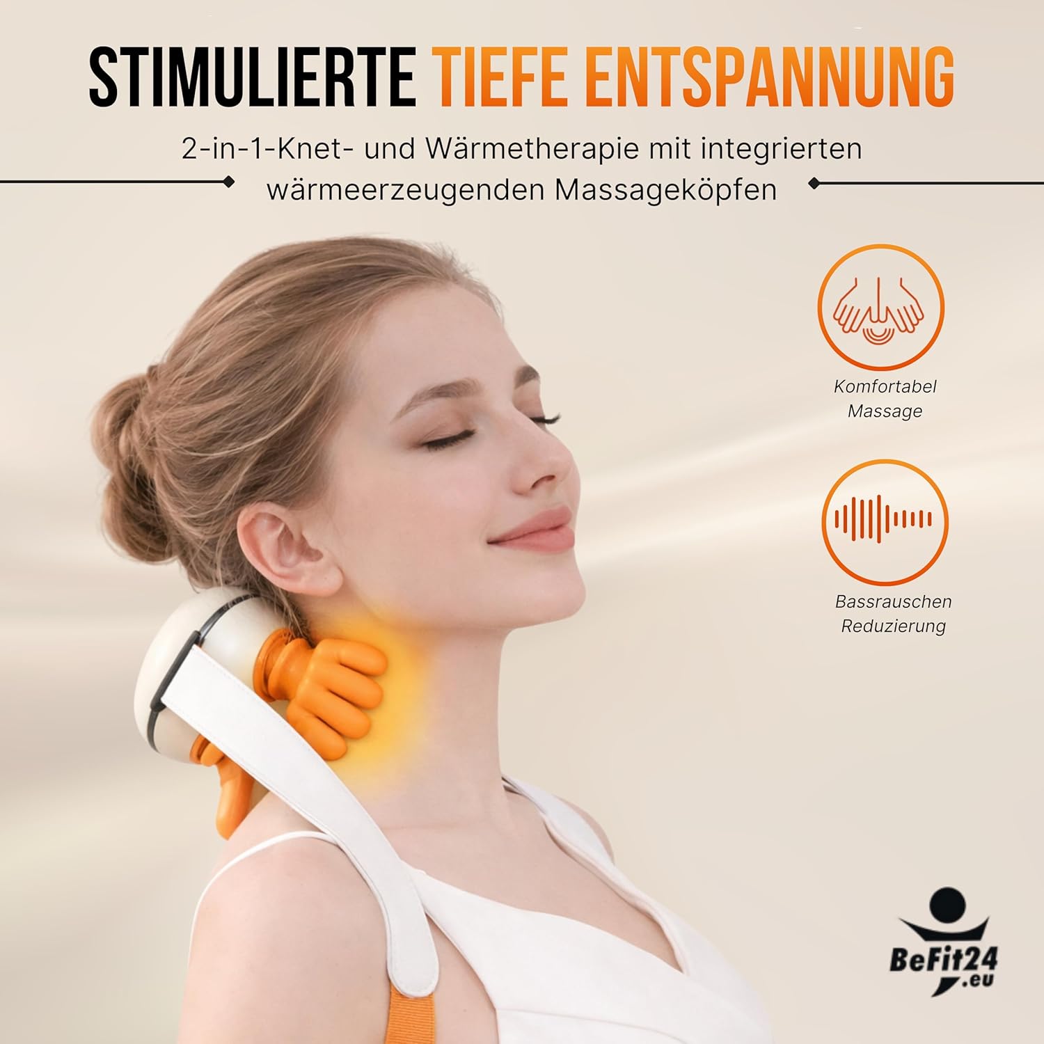 BeFit24 Neues Modell Nackenmassagegerät mit Wärme und Digitalanzeige – Tiefengewebsmassage für Nacken und Schultern, kabellos, wiederaufladbar, bionisches Handdesign, weiß – Bild 7