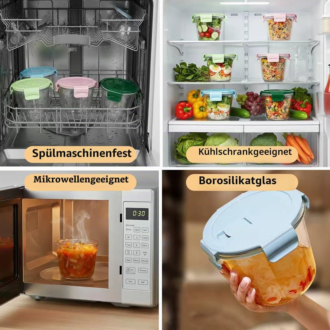 710 ml Glasbehälter mit Deckel, Glas-Vorratsdosen-Set für Lebensmittel, Glas-Suppenbehälter, Meal-Prep-Gläser, spülmaschinenfest, mikrowellen- und gefriergeeignet, BPA-frei (4 Stück) – Bild 9