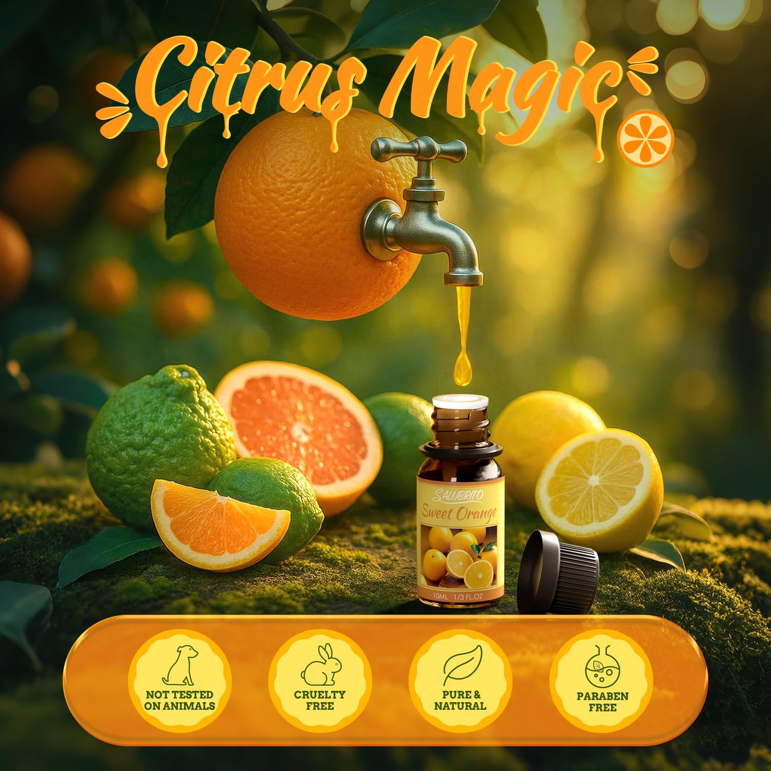 SALUBRITO Set mit ätherischen Zitrusölen, natürliche Zitrusdüfte, Duftöle für den Diffusor – Aromatherapieöl aus Süßorange, Bergamotte, Grapefruit, Zitrone, Mandarine und Limette – Bild 2