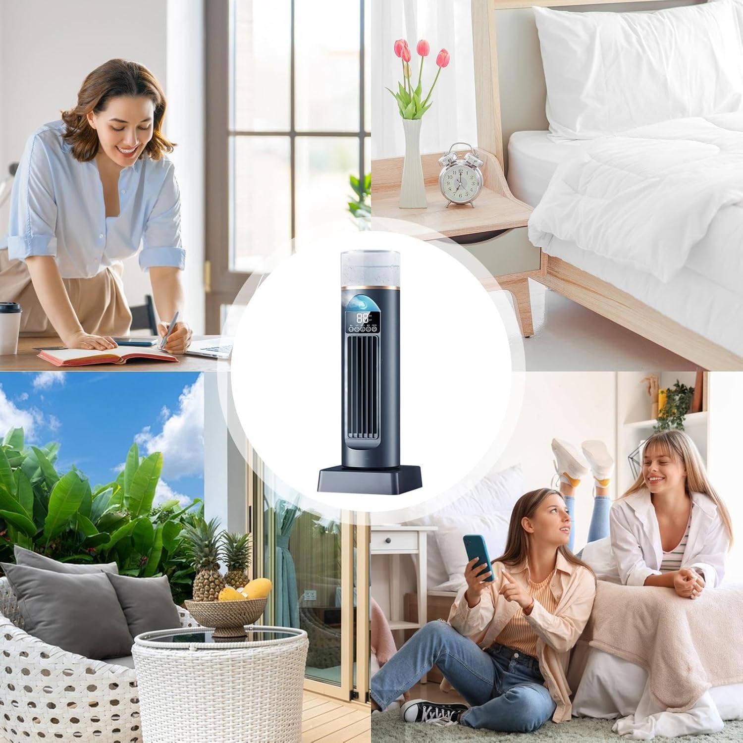 Turmventilator Luftkühler, leise, Luftbefeuchter, 230 ml, 2,5 Stunden, Verdunstungs-Air Cooler, Fernbedienung zum Einstellen der Lüftergeschwindigkeit, und Timer, automatisch – Bild 5