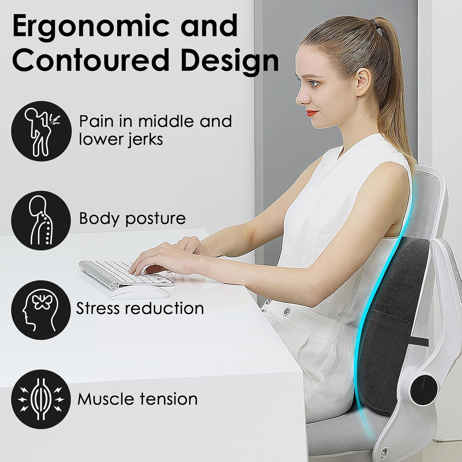 Auto-Lendenkissen, Memory-Schaum-Lendenwirbelstützkissen, Autositz-Rückenkissen, ergonomisches Rückenkissen für Auto, Zuhause, Büro, Rollstuhl, Schwarz – Bild 6