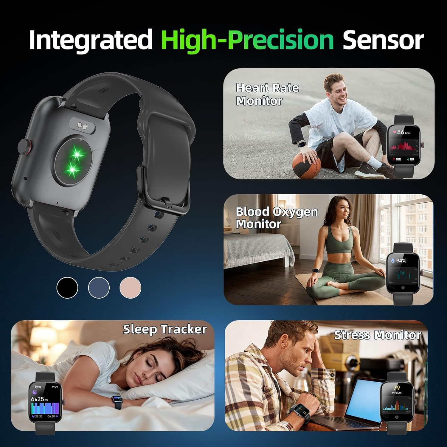 Smartwatch Herren Damen 1,91 Zoll HD Fitnessuhr mit Alexa & Telefonfunktion, 100+ Sportmodi Smartwatch, Herzfrequenzmesser/Schlafmonitor/Schrittzähler Sportuhr, IP68 Wasserdichter Fitness-Tracker für – Bild 5