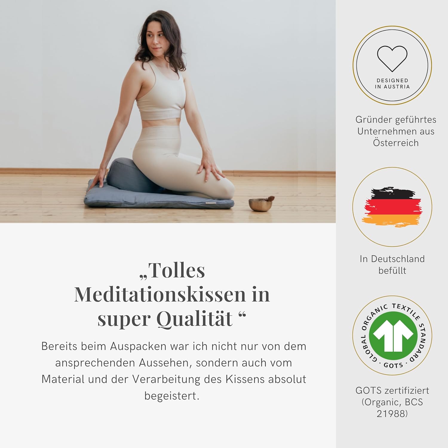 Lotuscrafts Yogakissen Meditationskissen Runder Lotus – Bezug aus nachhaltiger Bio-Baumwolle – GOTS-zertifiziert – Sitzhöhe 15 cm – Bequeme & entspannte Meditation – Yoga-Sitzkissen mit Dinkelfüllung – Bild 5