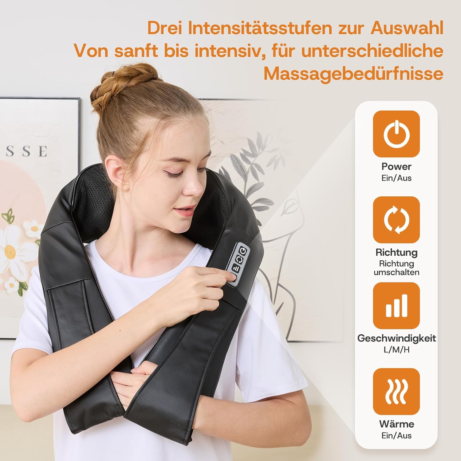 LAOBEN Deep Tissue Shiatsu Nackenmassagegerät mit Thermostatfunktion, elektrisches Massagegerät für Nacken, Schulter, Rücken, Muskeln, Schmerzlinderung zu Hause, im Büro und im Auto – Bild 3
