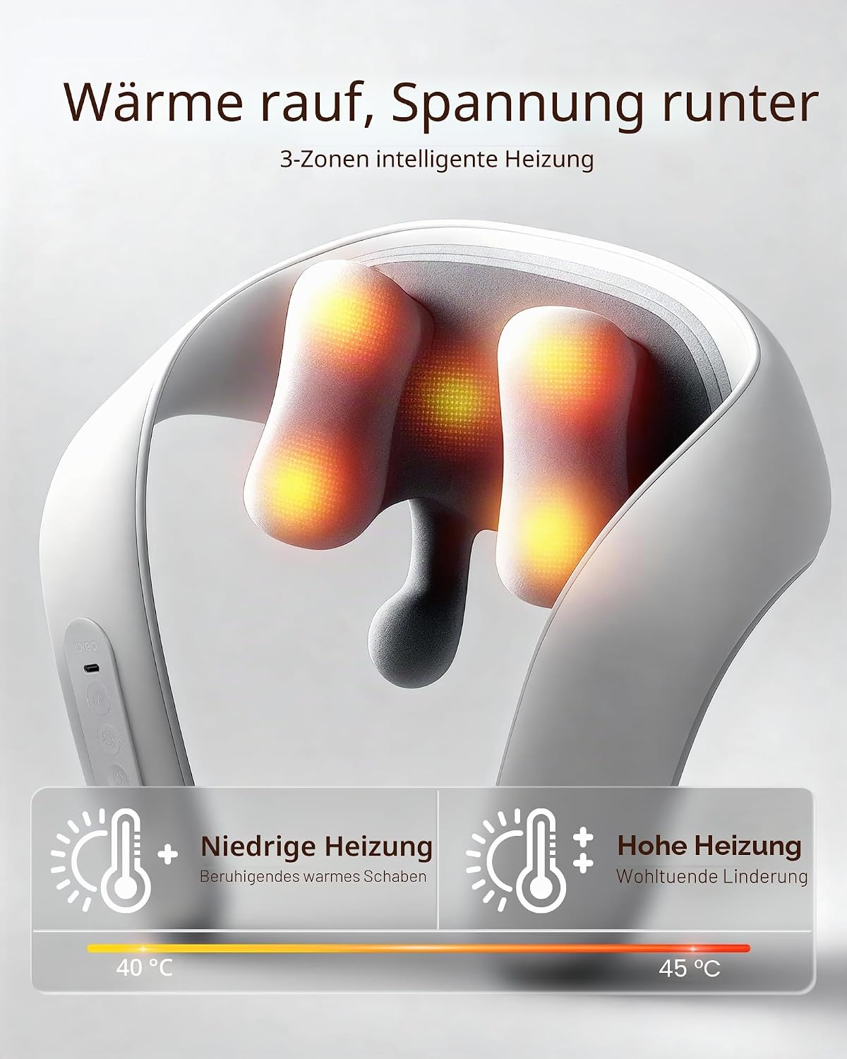 Kabelloses elektrisches Nackenmassagegerät mit Wärme, einstellbarer Abstand | Shiatsu-Massage, 3D-Tiefengewebeknetung, wiederaufladbar und mehrere Modelle zur Schmerzlinderung – Bild 4