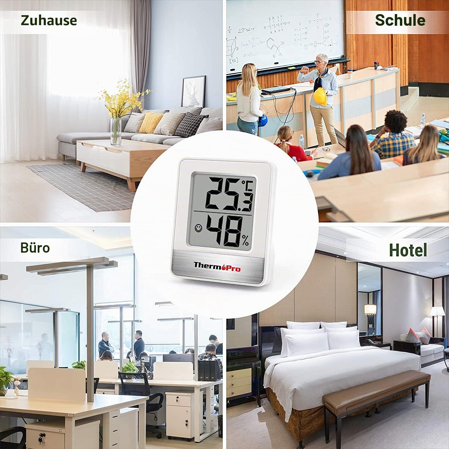 ThermoPro Thermo-Hygrometer, Innenthermometer, digitales Luftfeuchtigkeitsmessgerät, Raumthermometer, Temperatur- und Luftfeuchtigkeitsmessgerät mit Smiley-Anzeige, 3 Stück – Bild 8