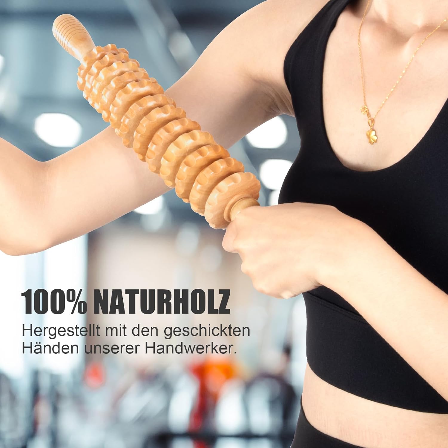 Faszienrolle aus Holz, Premium Faszienstab mit Griff, Massagerolle zur Körperformung, Anti Cellulite, Massageholz für Rücken, Nacken, Beine, Rücken – Bild 7