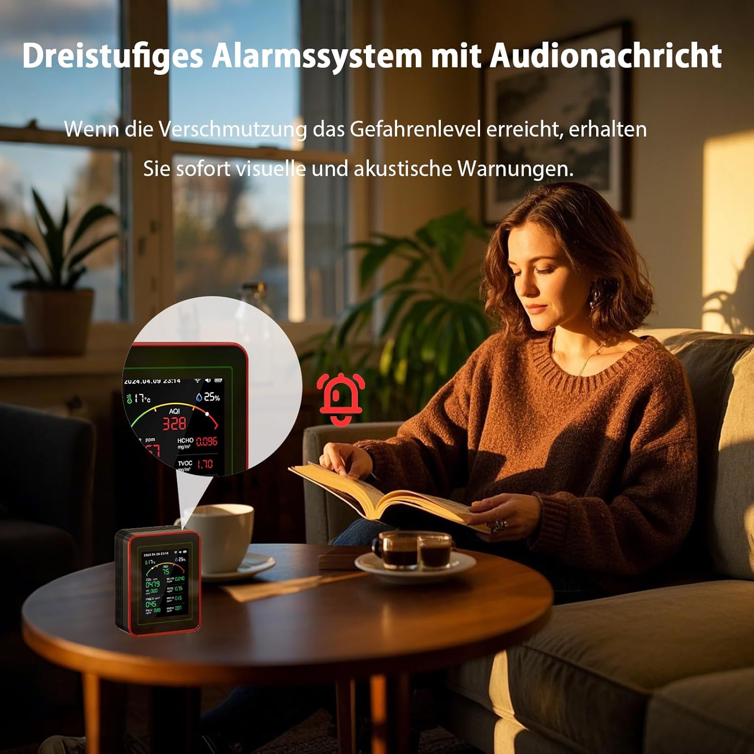 Professionelles 15-in-1-Luftqualitätsmessgerät mit App – CO₂-Messgerät/CO₂-Sensor, PM2,5/PM10-Feinstaubmessgerät, VOC-Messgerät, Luftqualitätsmonitor mit Dual-Chip und Echtzeit-AQI-Warnungen – Bild 5