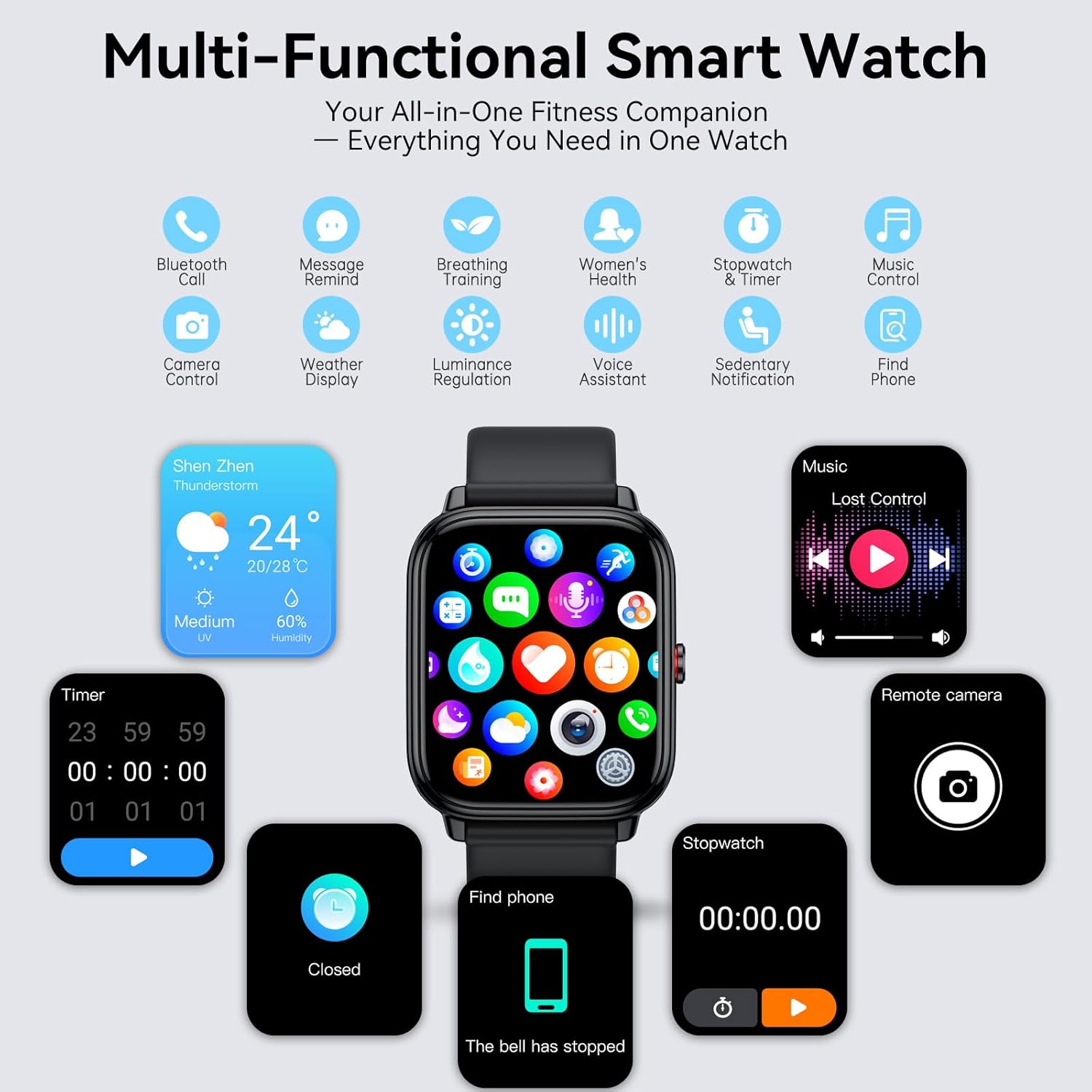 Smartwatch Damen Herren,1.83"HD Touchscreen, 20 Tage Akkulaufzeit, Fitnessuhr mit Pulsuhr Schlafmonito Schrittzähler, Bluetooth Anruffunktion, 112+ Sportmodi, IP68 Wasserdichte Sportuhr für iOS/Android – Bild 7