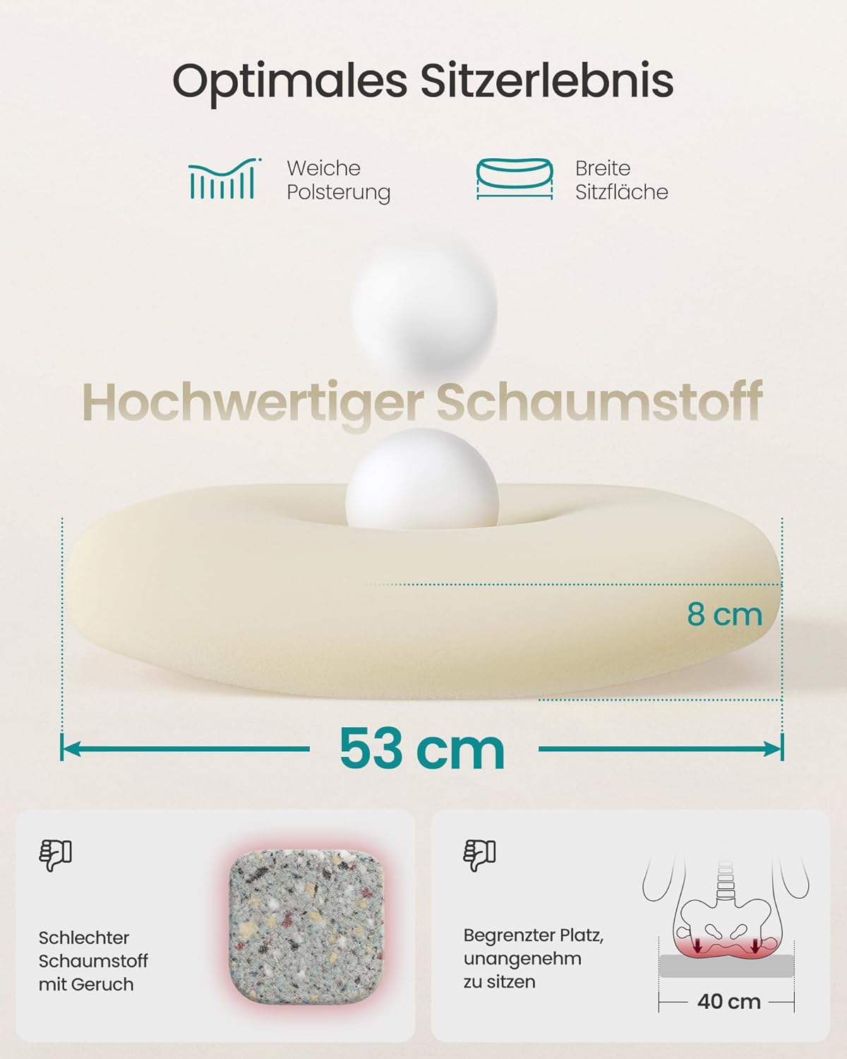 SONGMICS OBN037K02 Büro-Schreibtischstuhl, Netzdrehstuhl, ergonomisch, gepolsterte Lordosenstütze, Wippfunktion, 53 cm Sitzfläche, klappbare Armlehnen, Haferflockenbeige – Bild 4