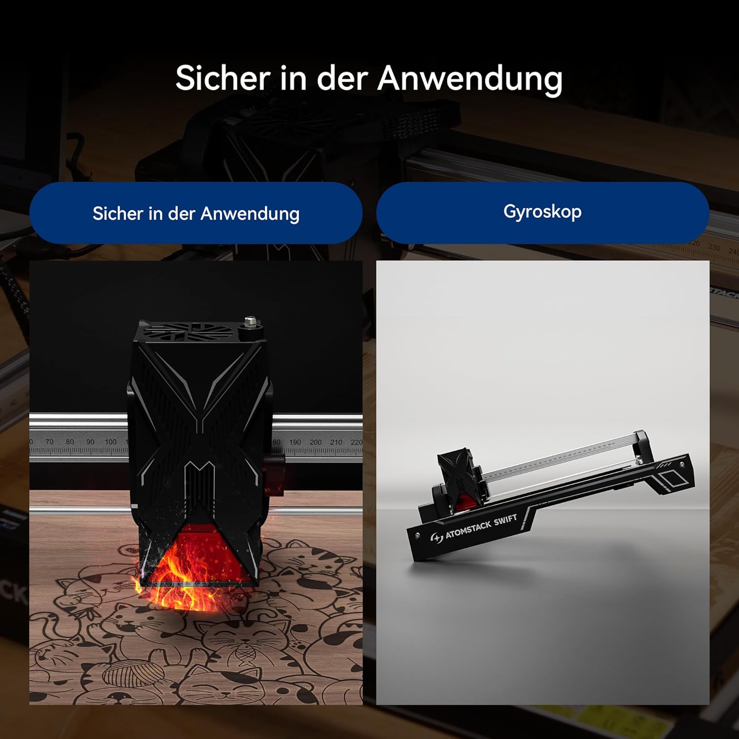 ATOMSTACK Swift 12 W Lasergravurmaschine, Lasergravierer für Heimwerker, Chargenanpassung, Serie Laserschneider, 0,01 mm, hochpräziser Laserschneider für Holz und Leder, Gravurfläche 300 × 300 mm (SWIFT 12 W, Schwarz) – Bild 4
