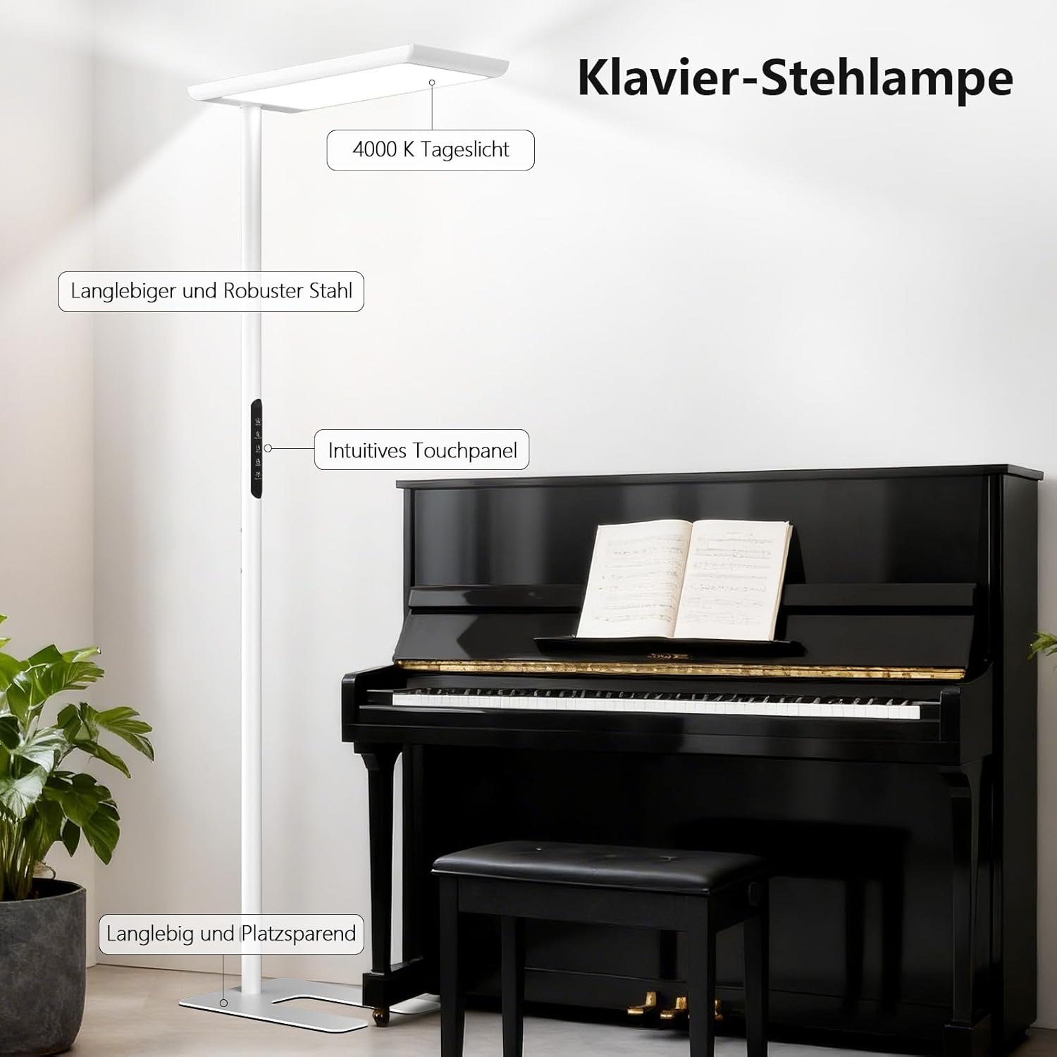 LES FLEURS LED-Büro-Stehleuchte, 196 cm Vollspektrum-Leseleuchte mit Augenschutz, 100 W dimmbare Stehleuchte mit 10100 lm Tageslichtlampe für Wohnzimmer, Schlafzimmer, Arbeitszimmer und Büro – Bild 9
